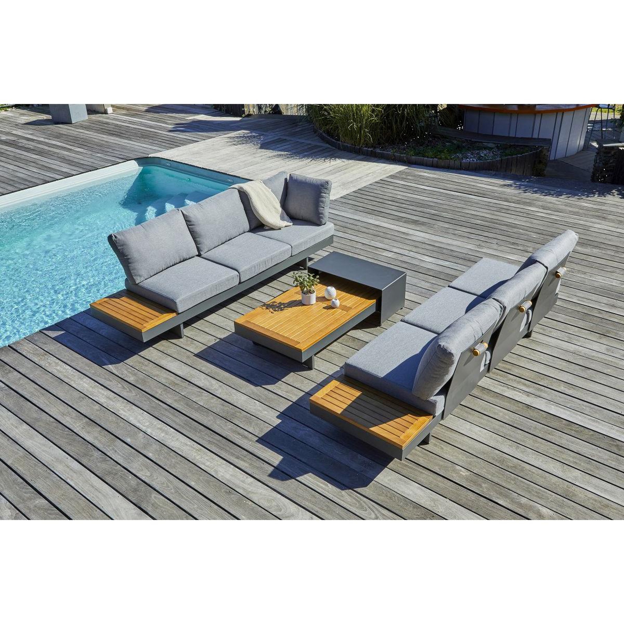 Voir la diapositive 6 : DCB GARDEN Salon d'Angle de Jardin 6 Places en Bois  Vanuatu  245cm Gris Anthracite