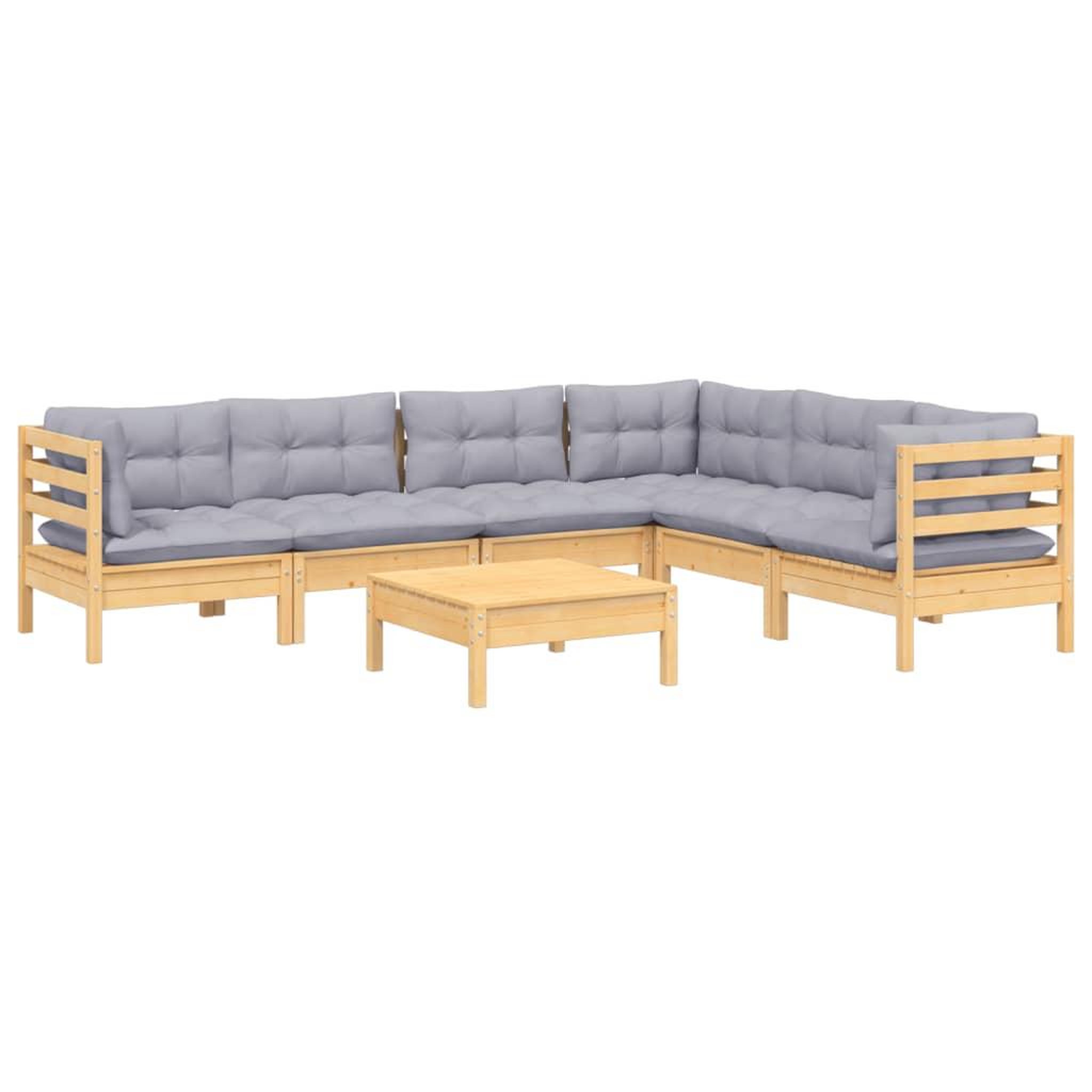 Voir la diapositive 3 : VIDAXL Salon de jardin 7 pcs avec coussins gris bois de pin massif