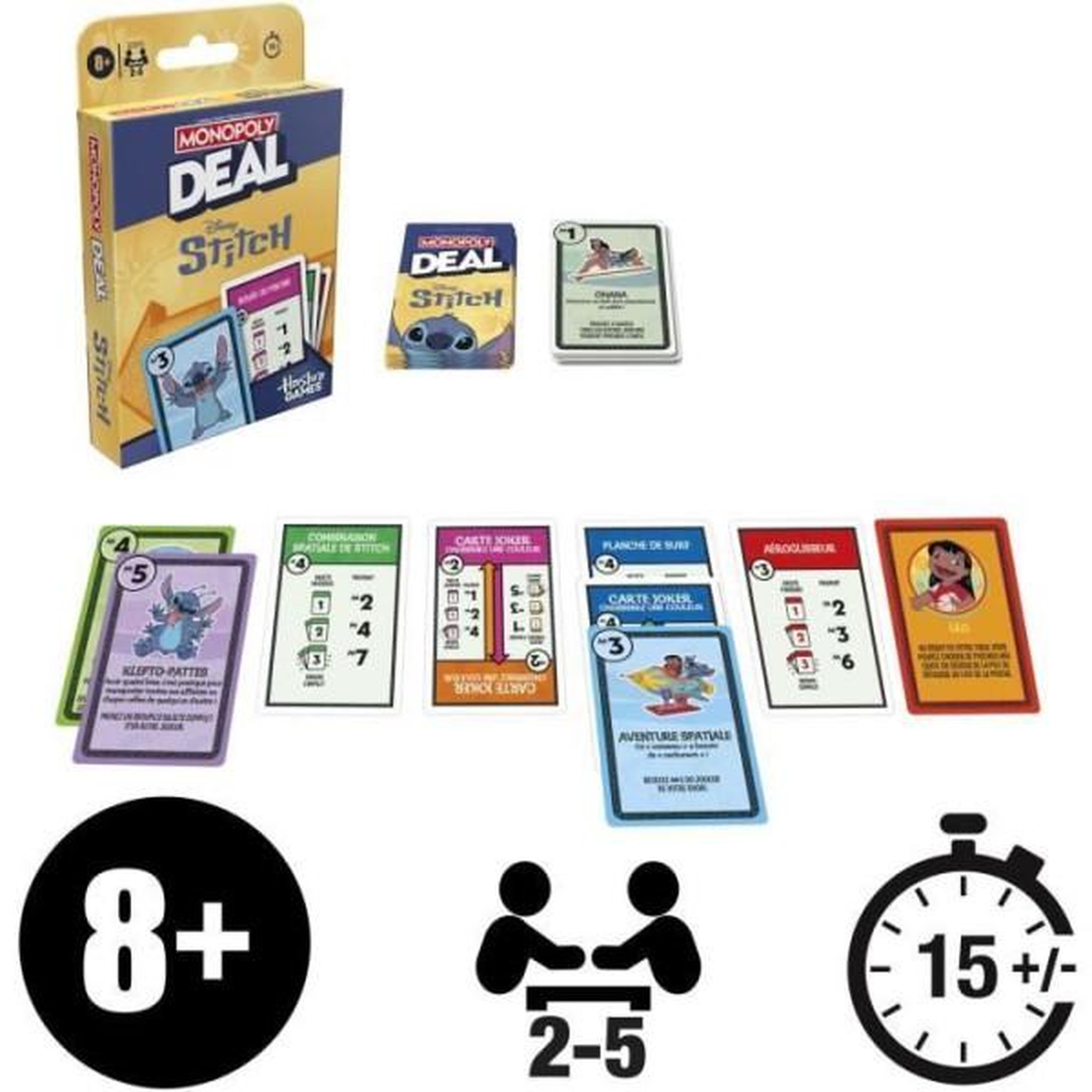 Voir la diapositive 2 : HASBRO Monopoly Deal Stitch, Jeu de cartes rapide 15 min, Hasbro Games, Des 8 ans