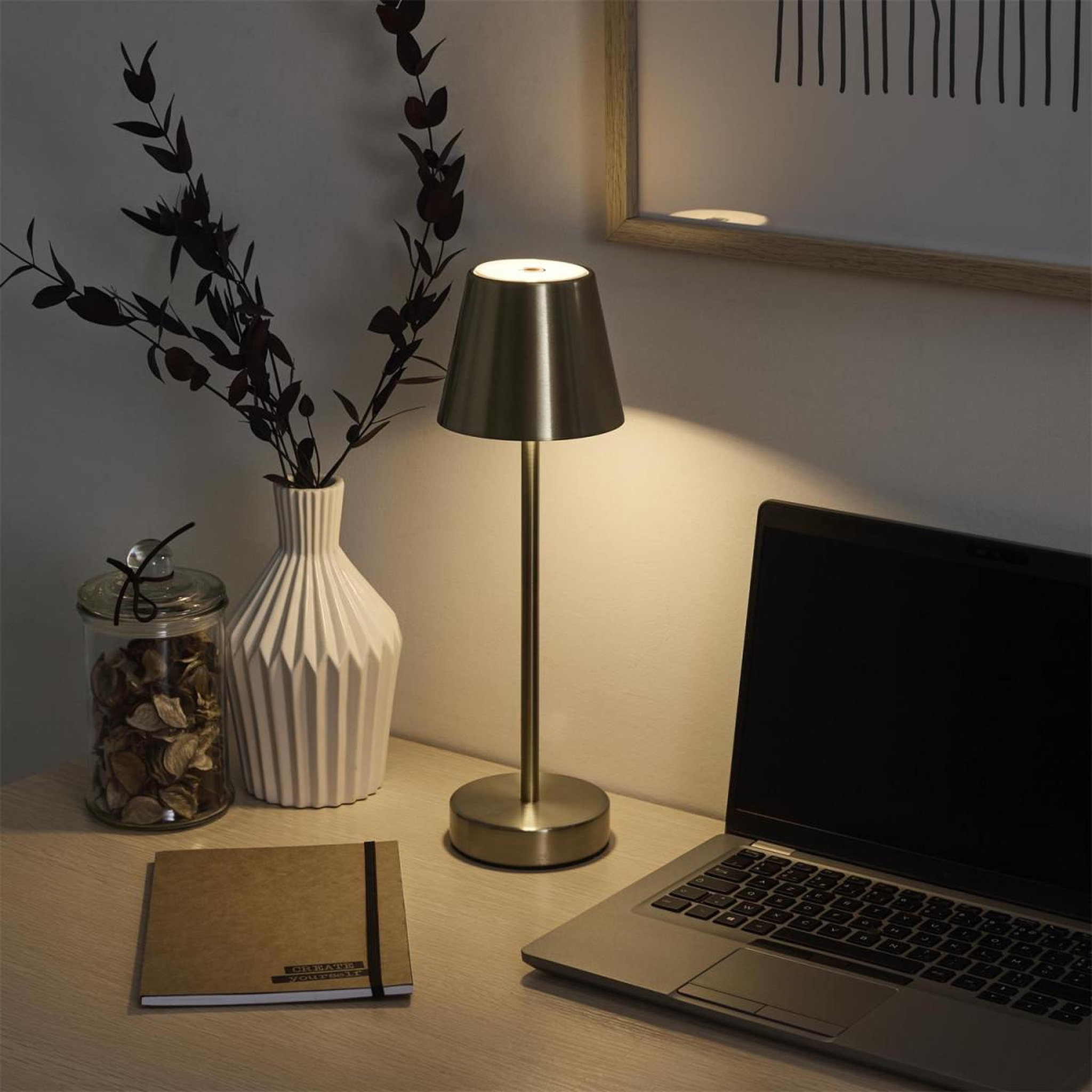 Voir la diapositive 3 : The Home Deco Factory Lampe à poser tactile  rechargeable  36cm or