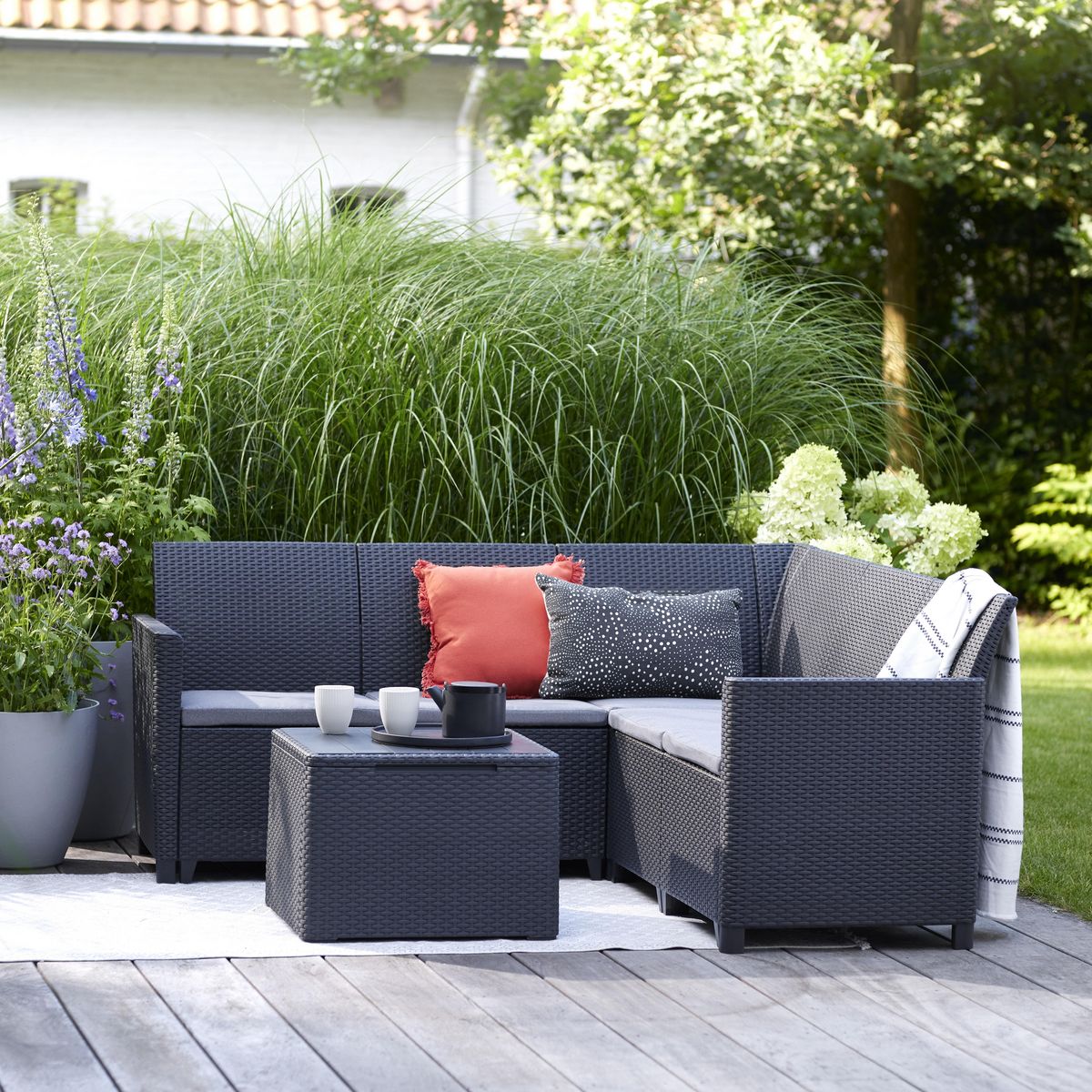 ALLIBERT by KETER Salon bas de jardin d'angle gris graphite 5 places CLAIRE