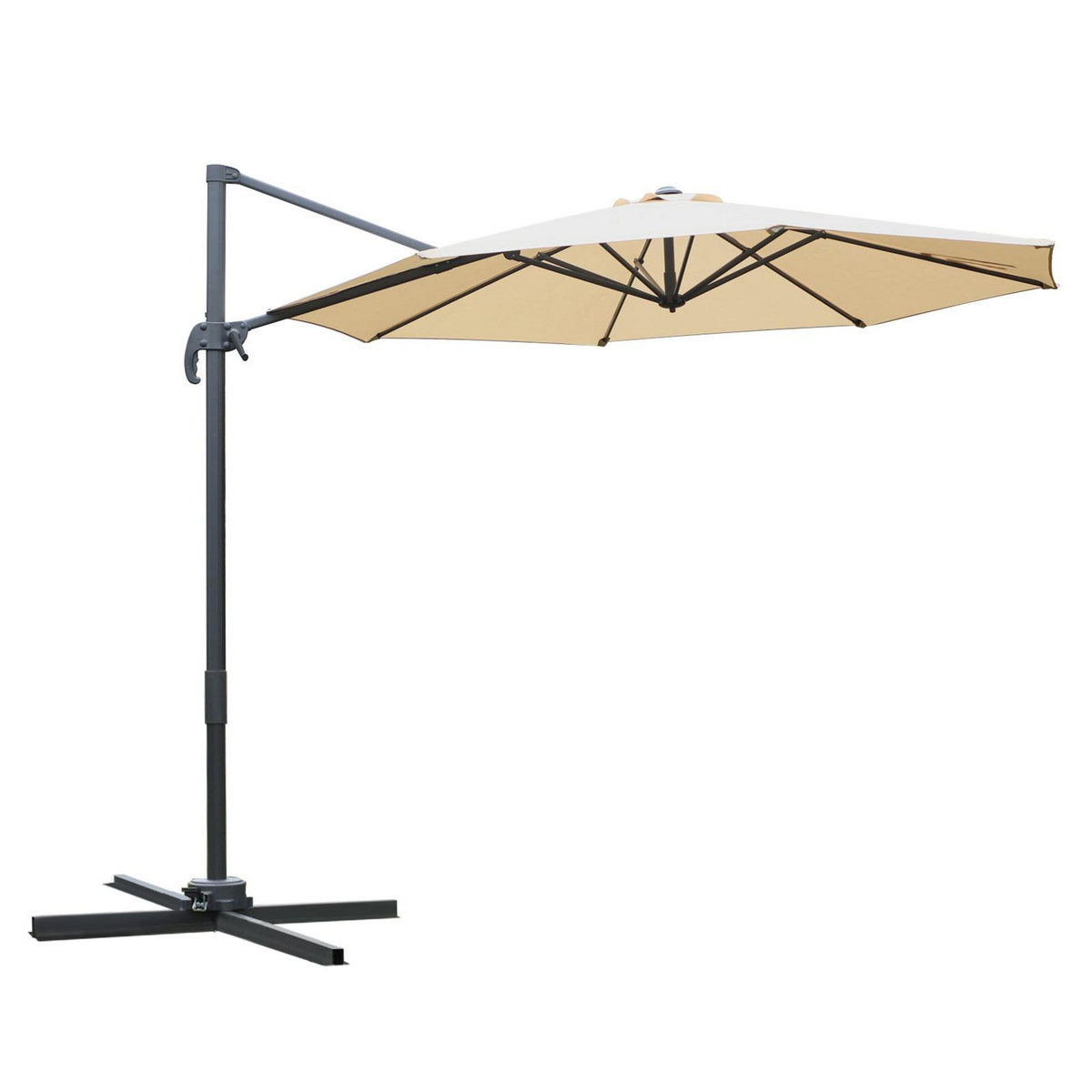 OUTSUNNY Parasol déporté octogonal inclinable rotatif 360° manivelle piètement acier mât alu. dim. Ø 2,95 x 2,5H m polyester haute densité beige