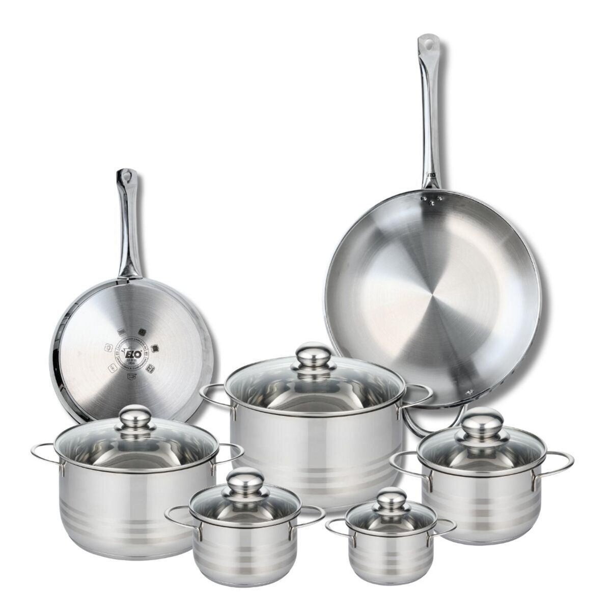 ELO Ensemble de 2 Poêles de cuisson 24 et 32 cm et 5 faitouts 12, 14, 16, 20 et 24 cm Elo Profi Brillant