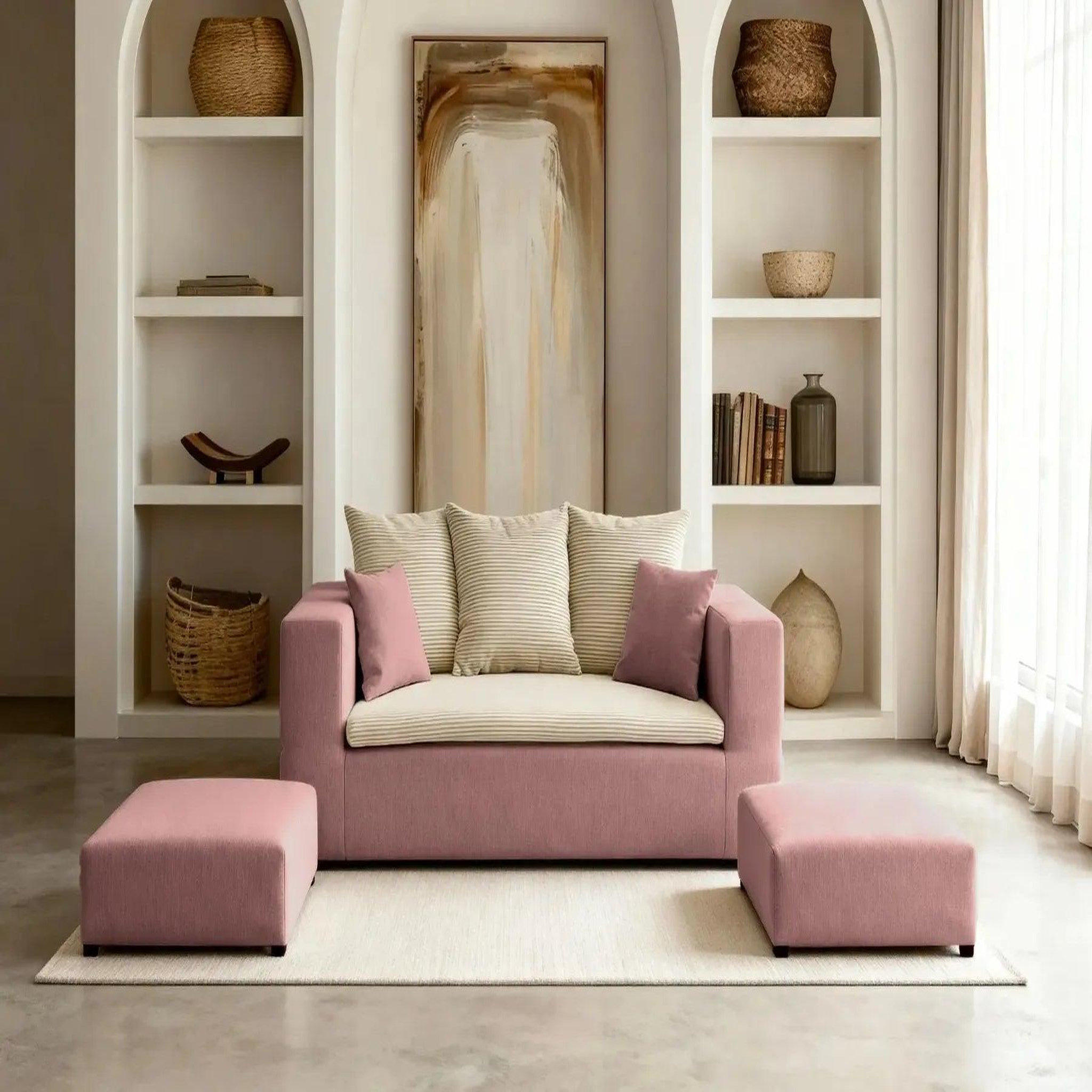 Voir la diapositive 5 : CASANOVA PARIS Ambre - canapé droit convertible bi matière avec deux poufs