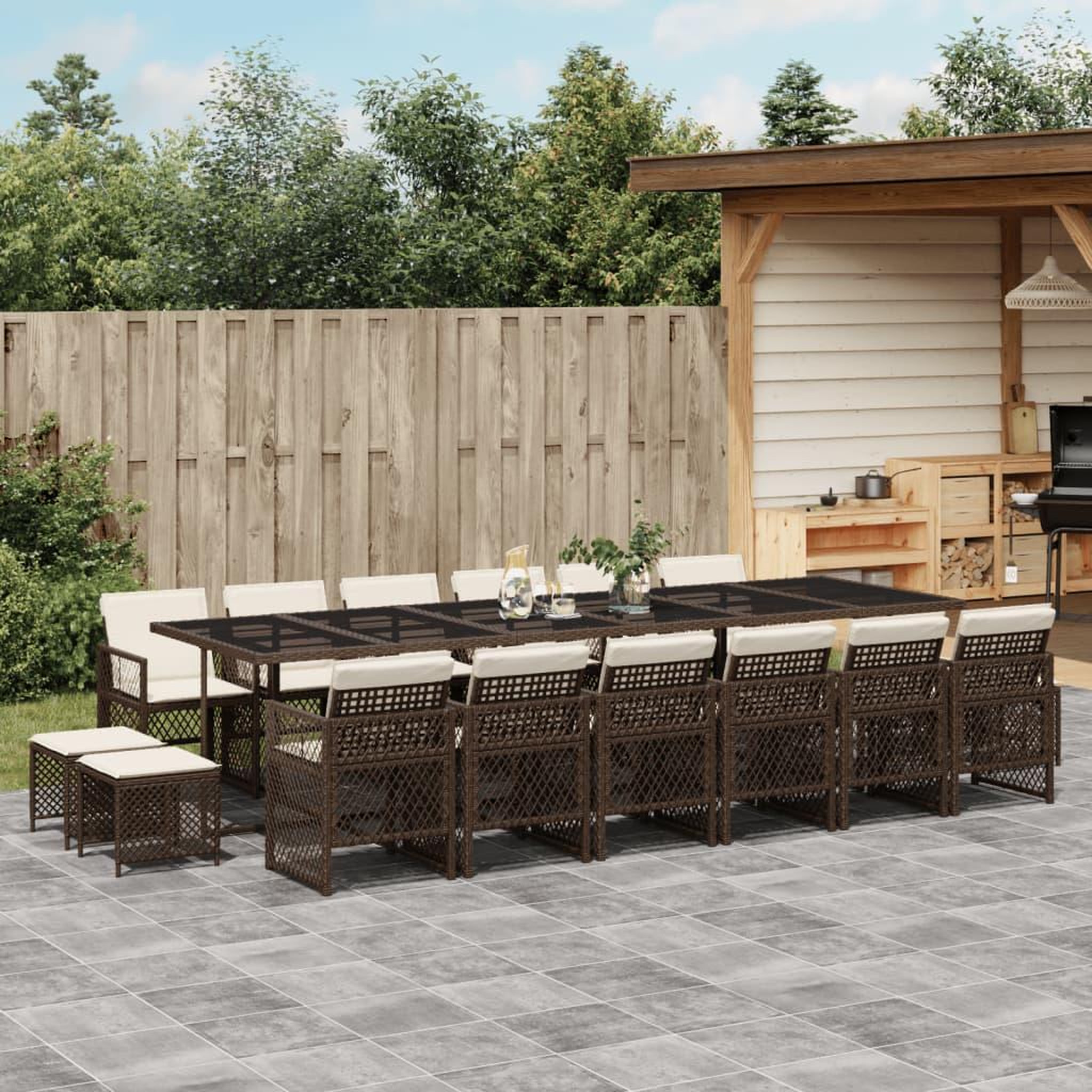 VIDAXL Ensemble a manger de jardin et coussins 17 pcs marron rotin