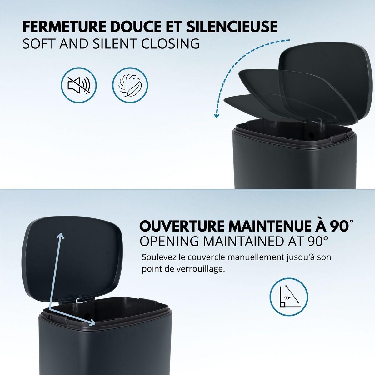 Kitchen move Poubelle de cuisine à pédale ADMIRAL Gris Acier inoxydable 50L