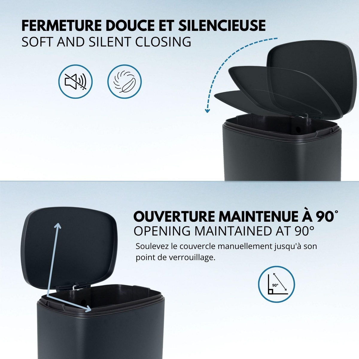 Kitchen move Poubelle de cuisine à pédale ADMIRAL Gris Acier inoxydable 50L