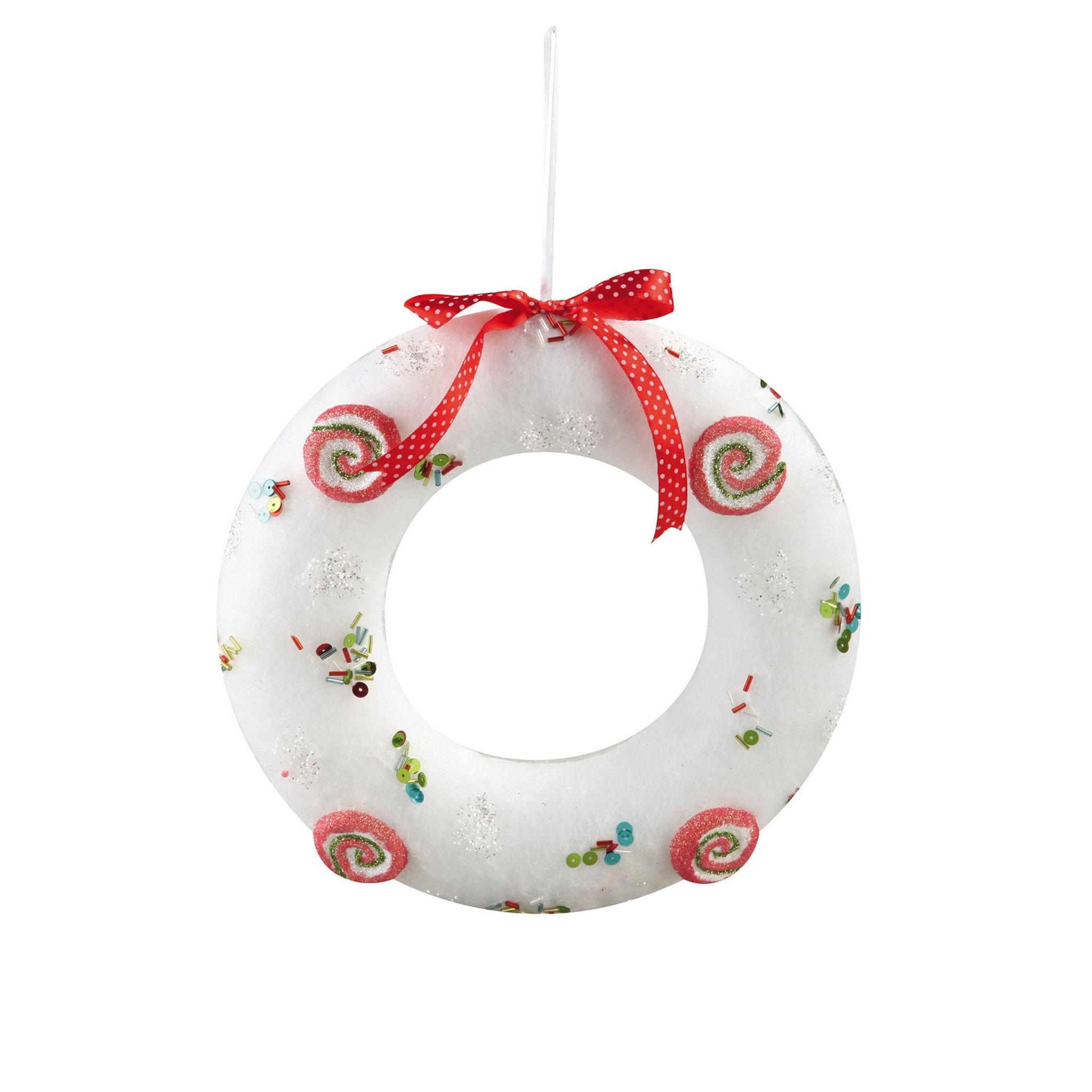 Eden Couronne de noël a suspendre effet velours  blanche  25 cm