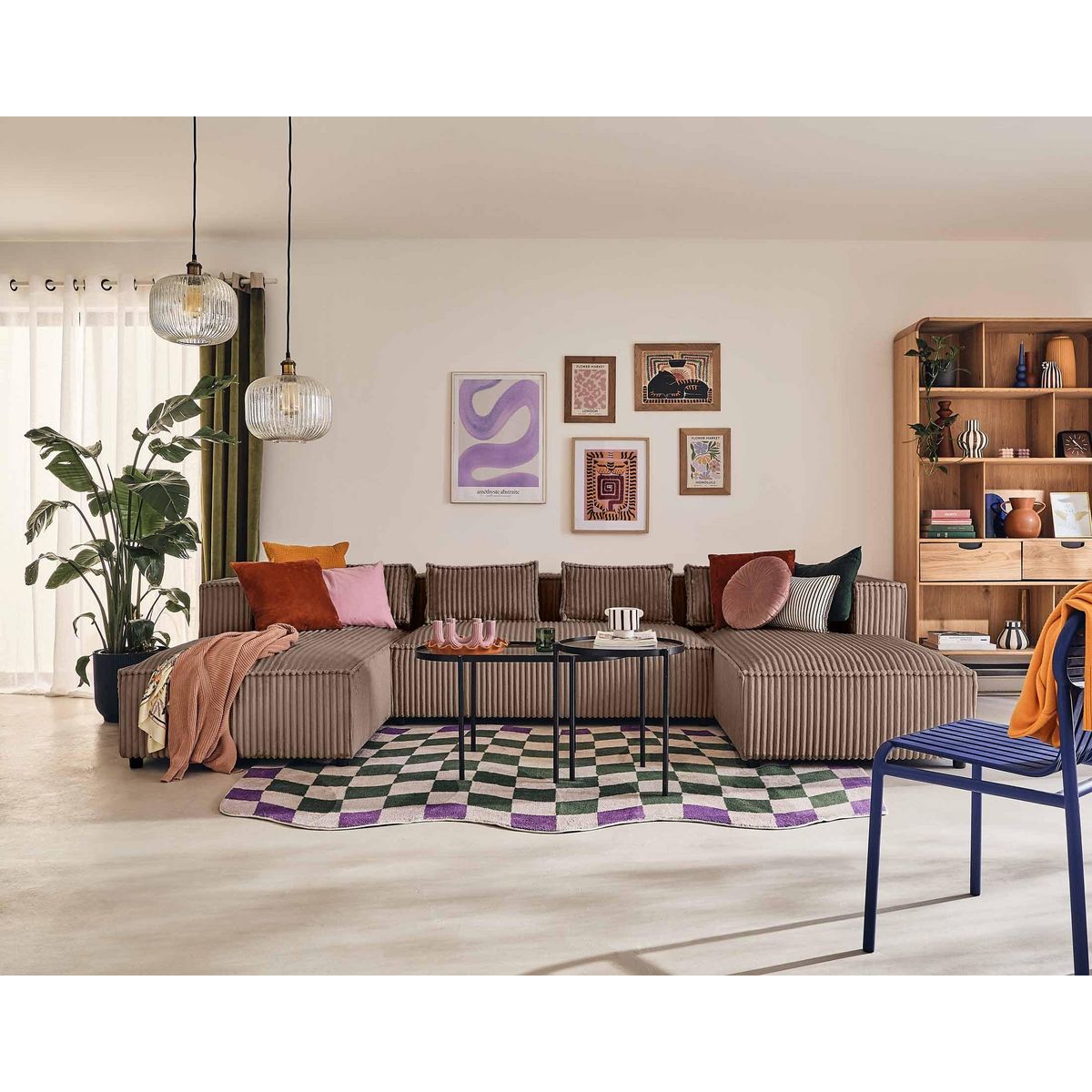 LISA DESIGN Stella - canapé panoramique en u - 7 places - en velours côtelé grosses côtes