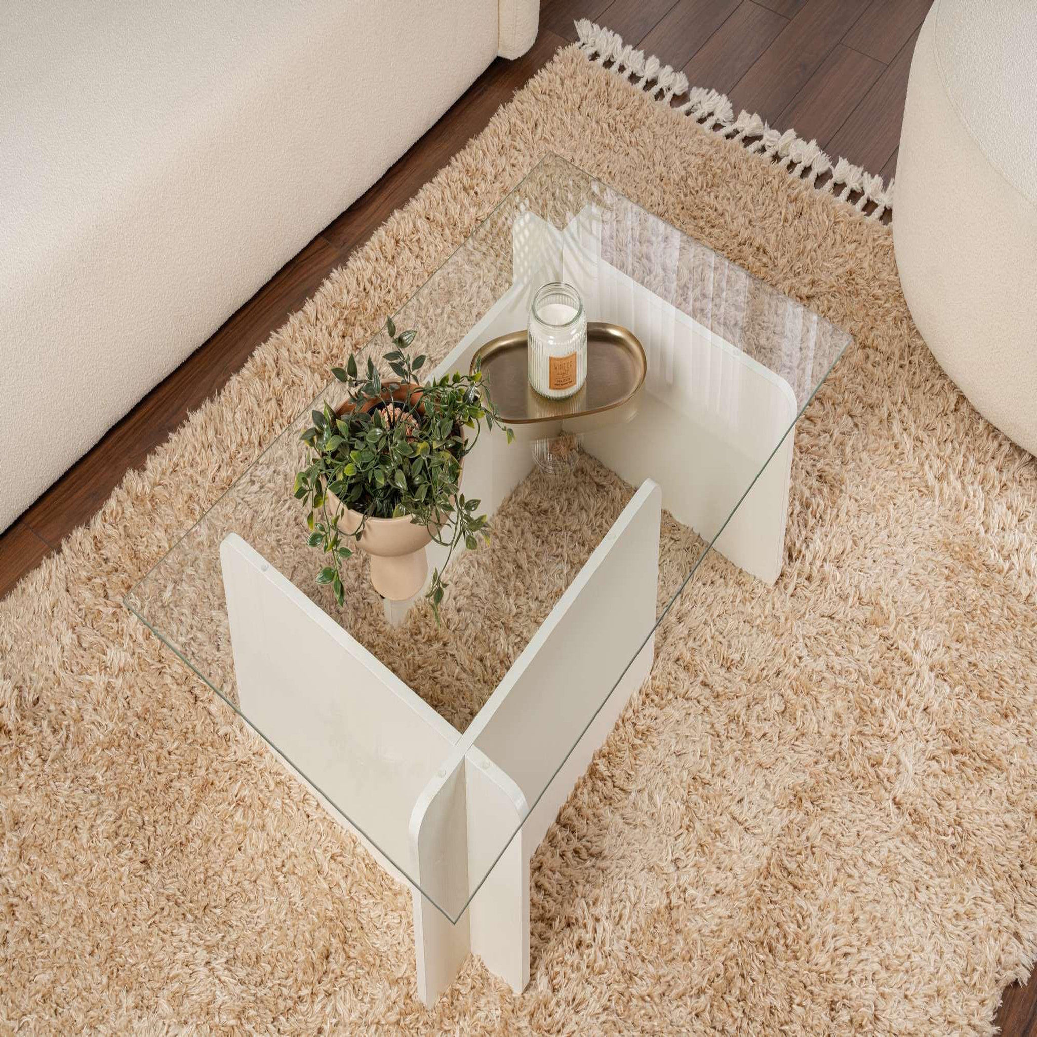 Voir la diapositive 3 : Habitat et Jardin Table basse en verre  flavio  105 x 65 x 30 cm - bois blanc