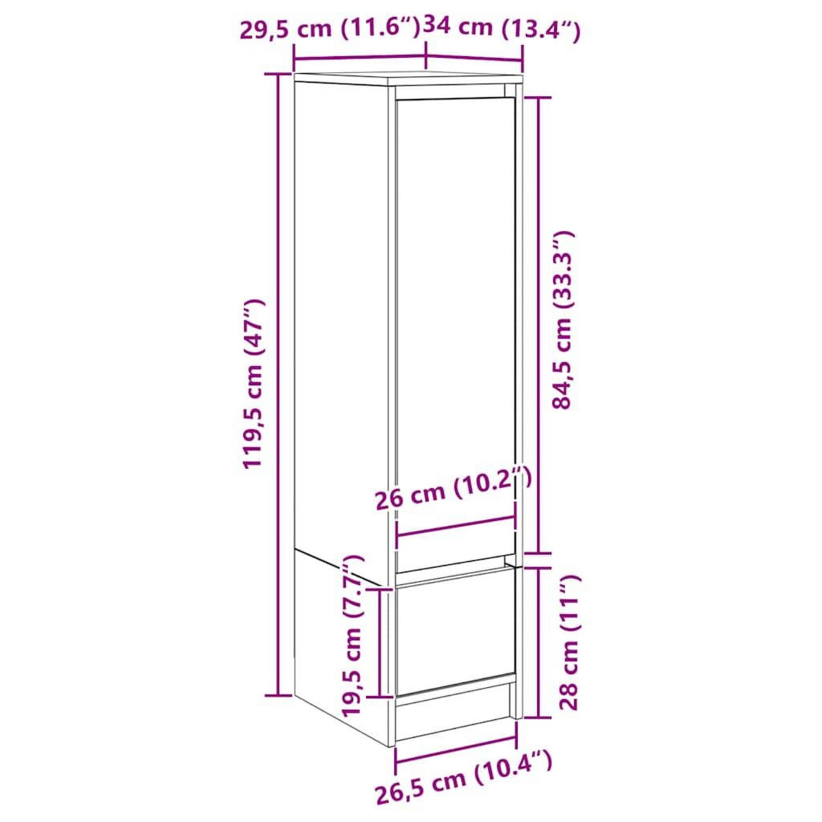 VIDAXL Buffet haut sonoma gris 29,5x34x119,5 cm bois d'ingenierie
