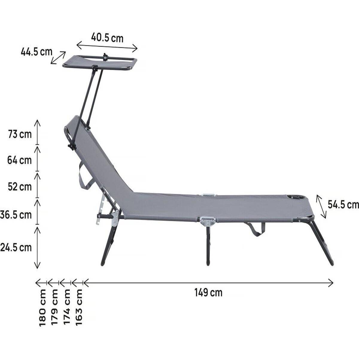 Habitat et Jardin Bain de soleil pliable  Lazy  - Avec pare soleil - Gris