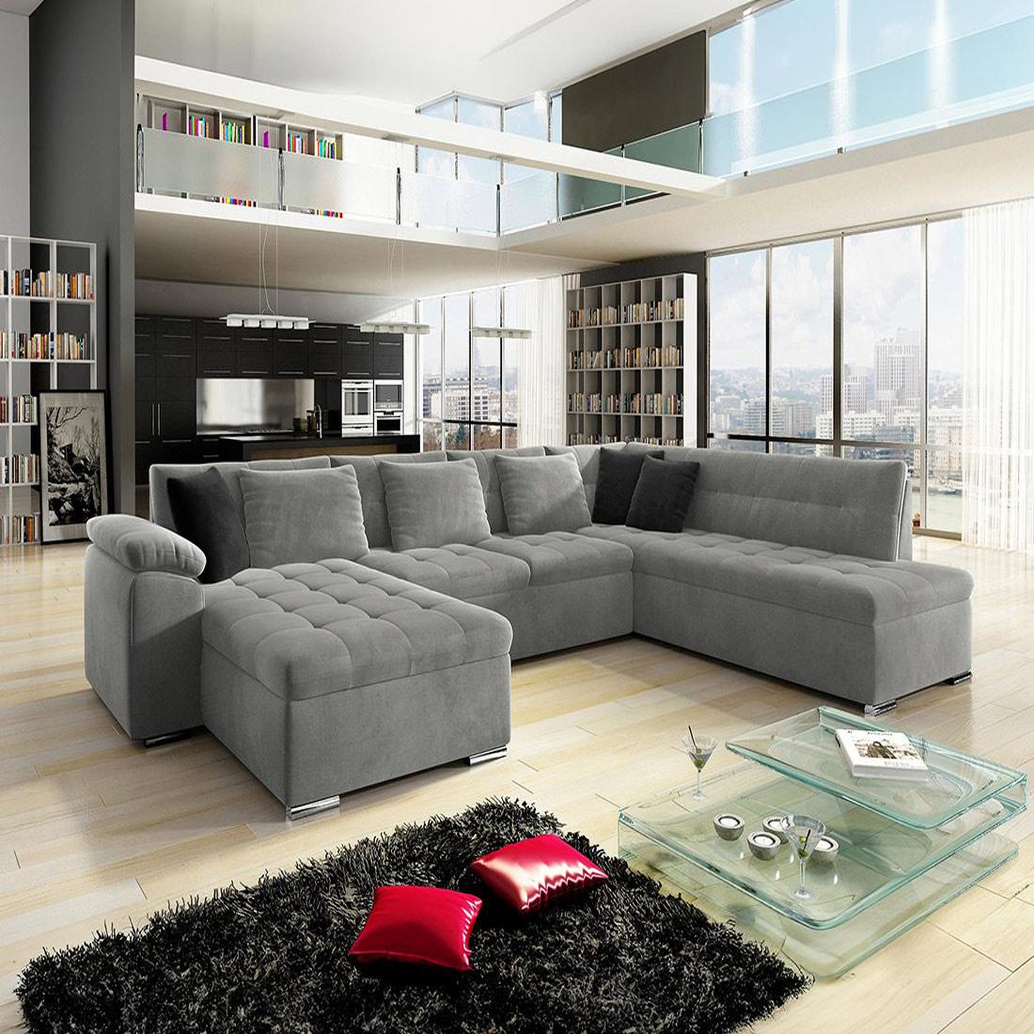 Voir la diapositive 5 : BEST MOBILIER Chuck - canapé panoramique d'angle droit xxl - convertible avec coffre - 7 places