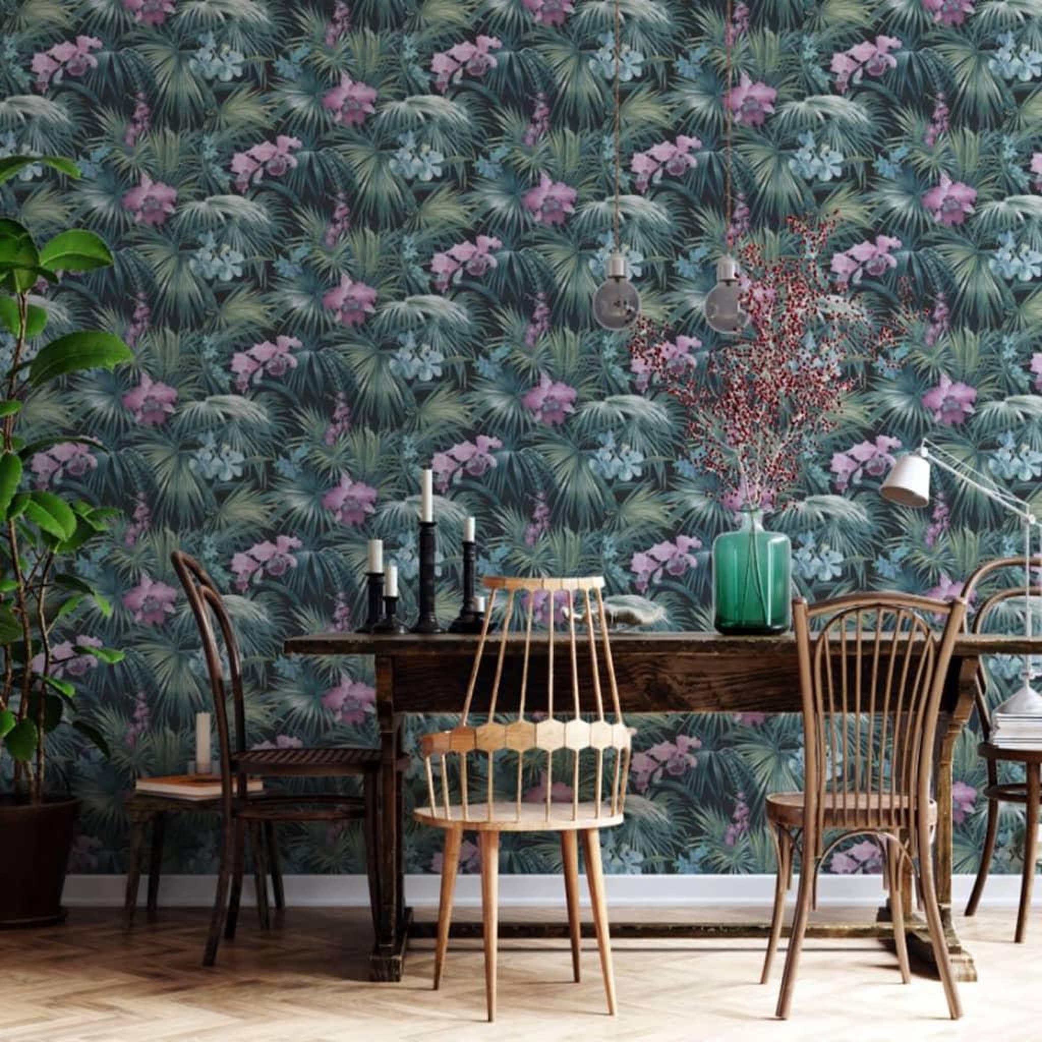 Voir la diapositive 1 : Noordwand Noordwand Papier peint Tropical Flowers Vert