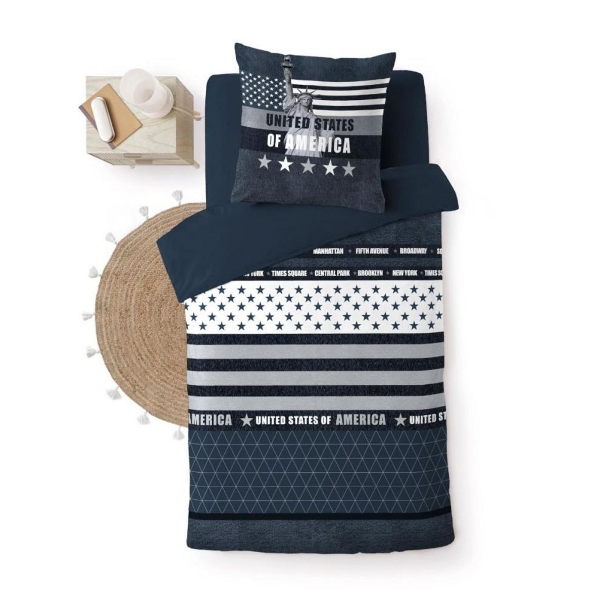 Douceur d'Intérieur Housse de couette 140x200 + 1 taie STATES 100% coton