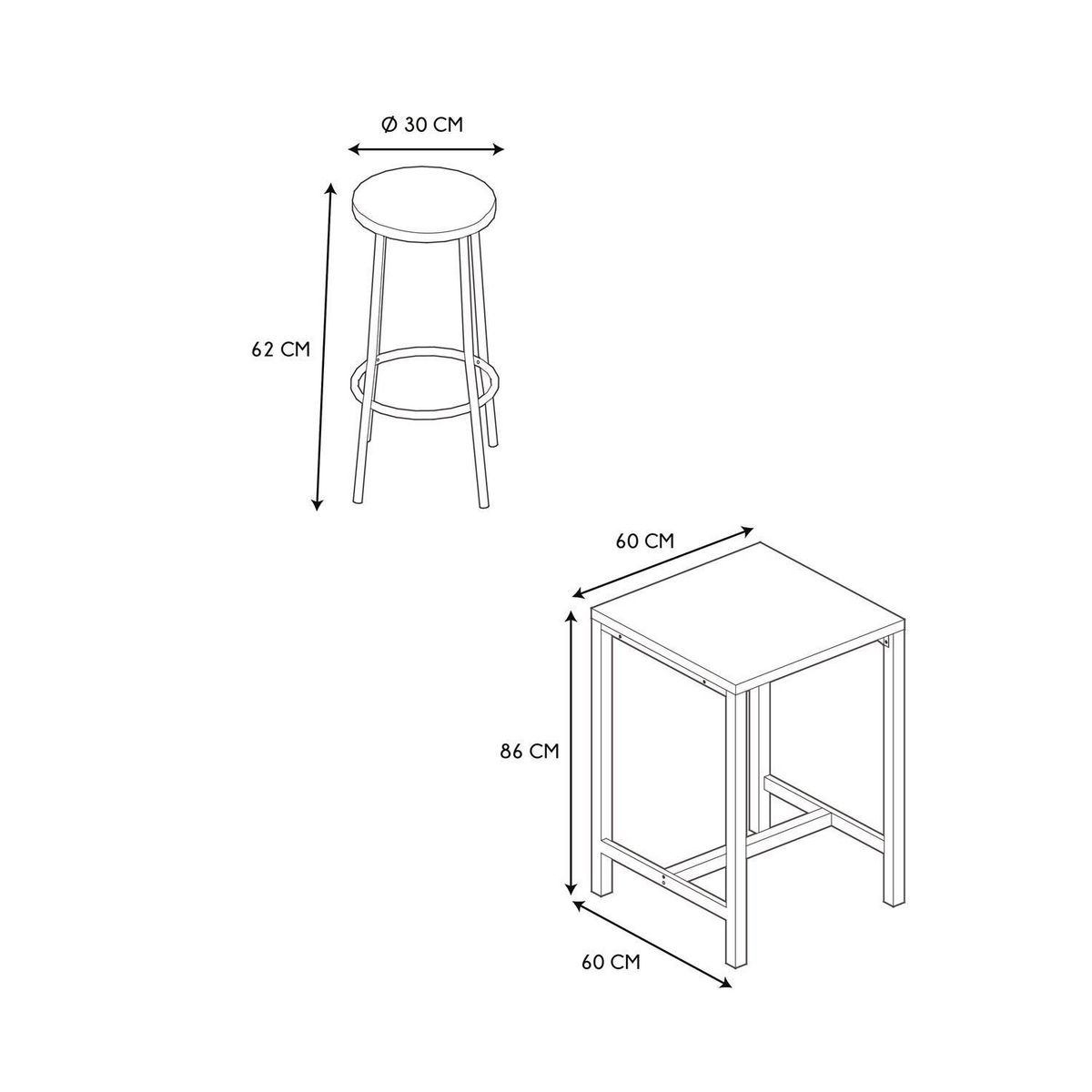 The Home Deco Factory Ensemble mange debout et 2 tabourets Kalo - Marron et noir