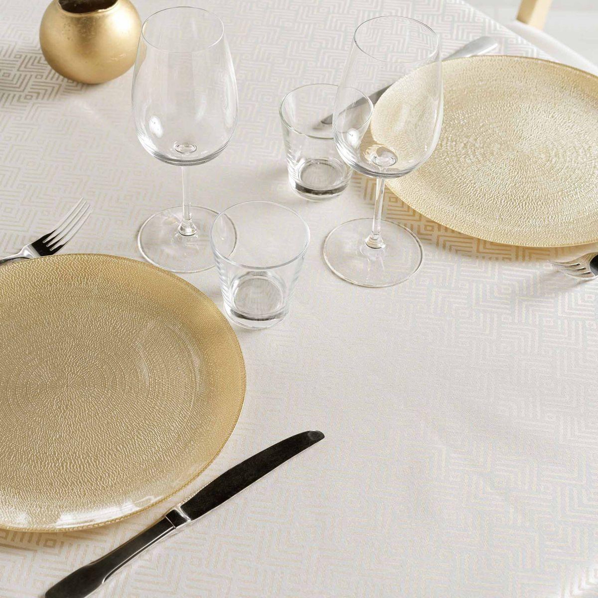 Voir la diapositive 2 : Douceur d'Intérieur Nappe jacquard imprimé  azuline  140x250cm naturel