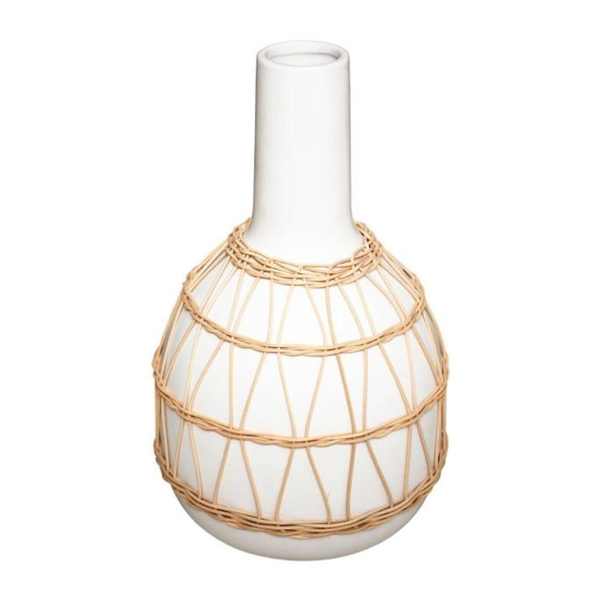 ATMOSPHERA Vase Design en Céramique  Rotin  28cm Blanc