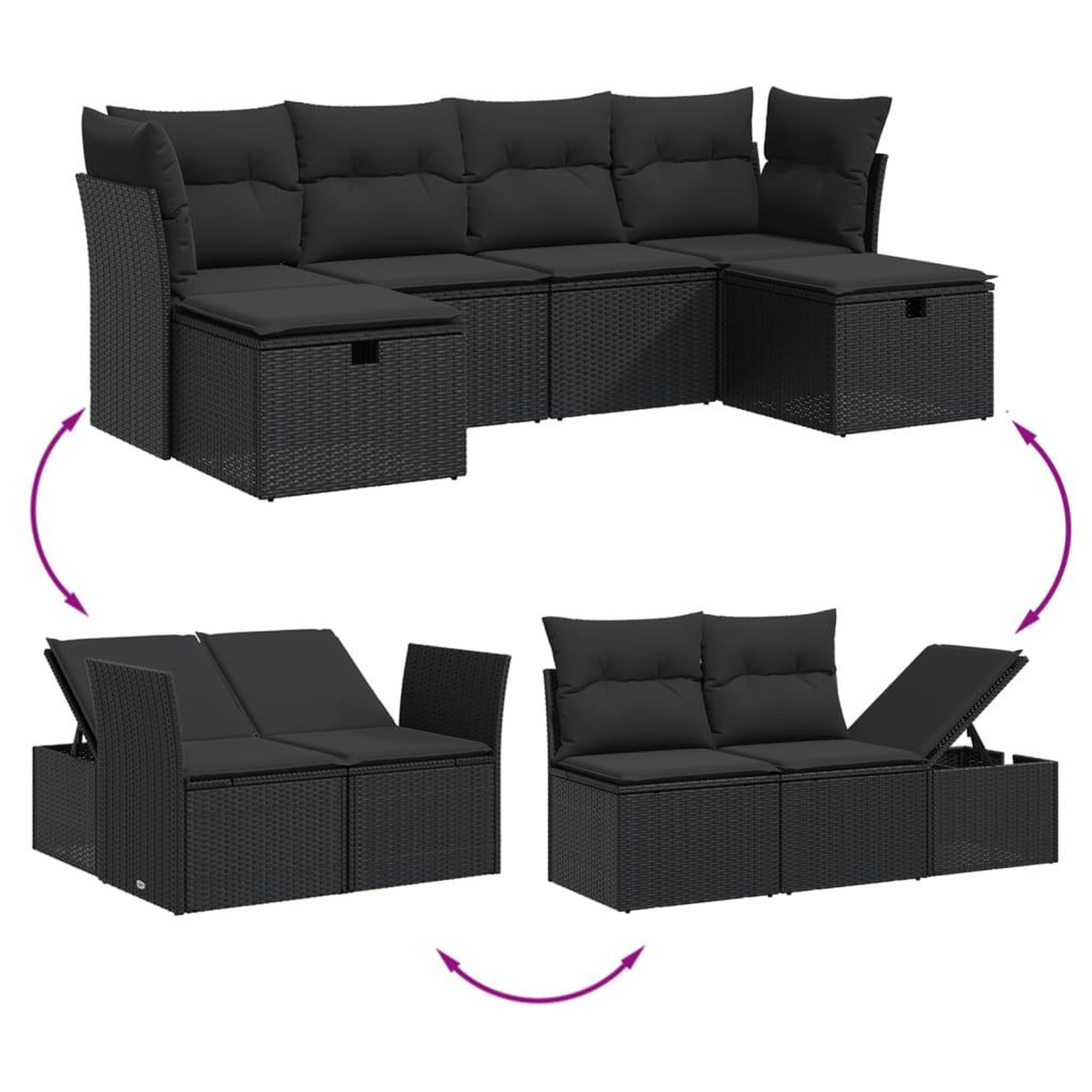 Voir la diapositive 4 : VIDAXL Salon de jardin 6 pcs avec coussins noir resine tressee
