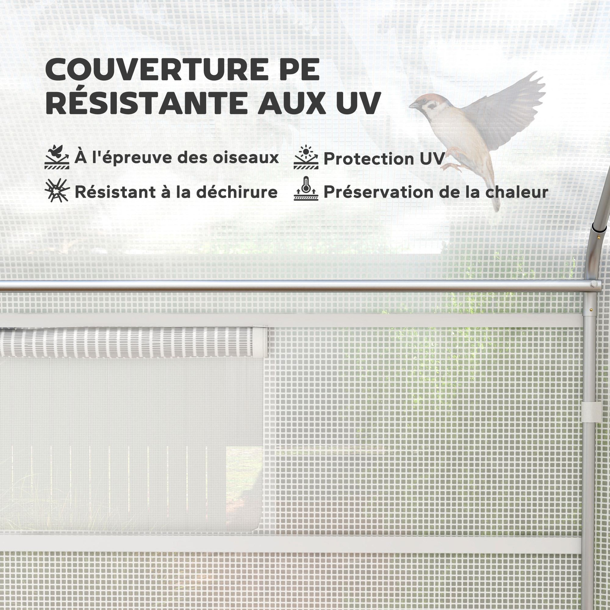 Voir la diapositive 5 : OUTSUNNY Serre de jardin 12 m² - serre tunnel 4 x 3 x 2 m porte 2 grandes fenêtres enroulables maillées acier galvanisé PE blanc