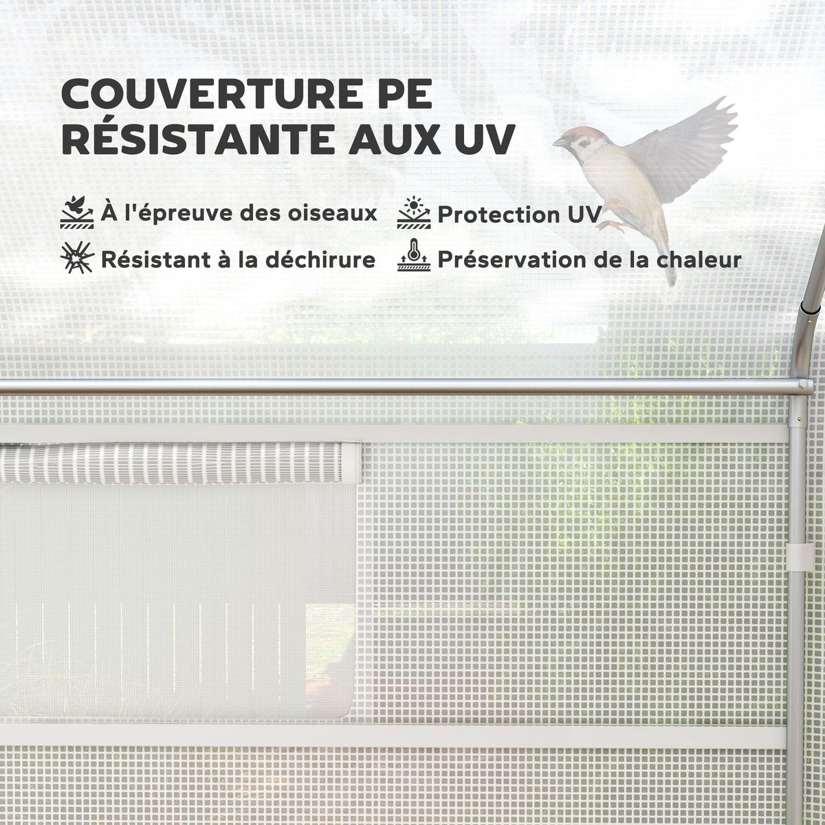 OUTSUNNY Serre de jardin 12 m² - serre tunnel 4 x 3 x 2 m porte 2 grandes fenêtres enroulables maillées acier galvanisé PE blanc