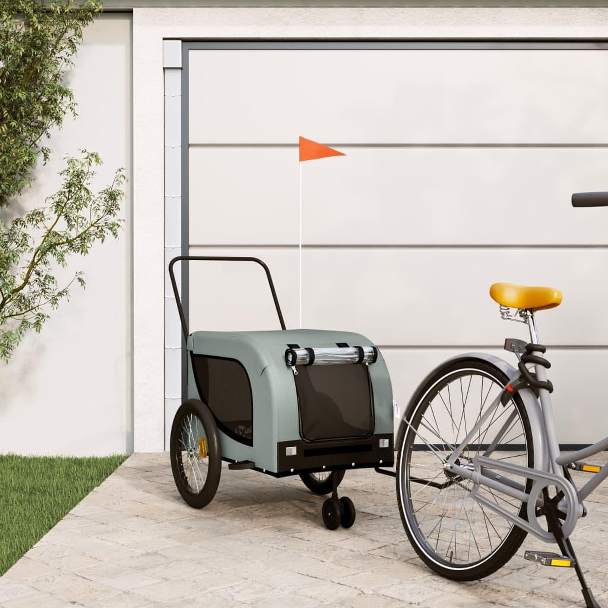VIDAXL Remorque de velo pour animaux de compagnie gris et noir
