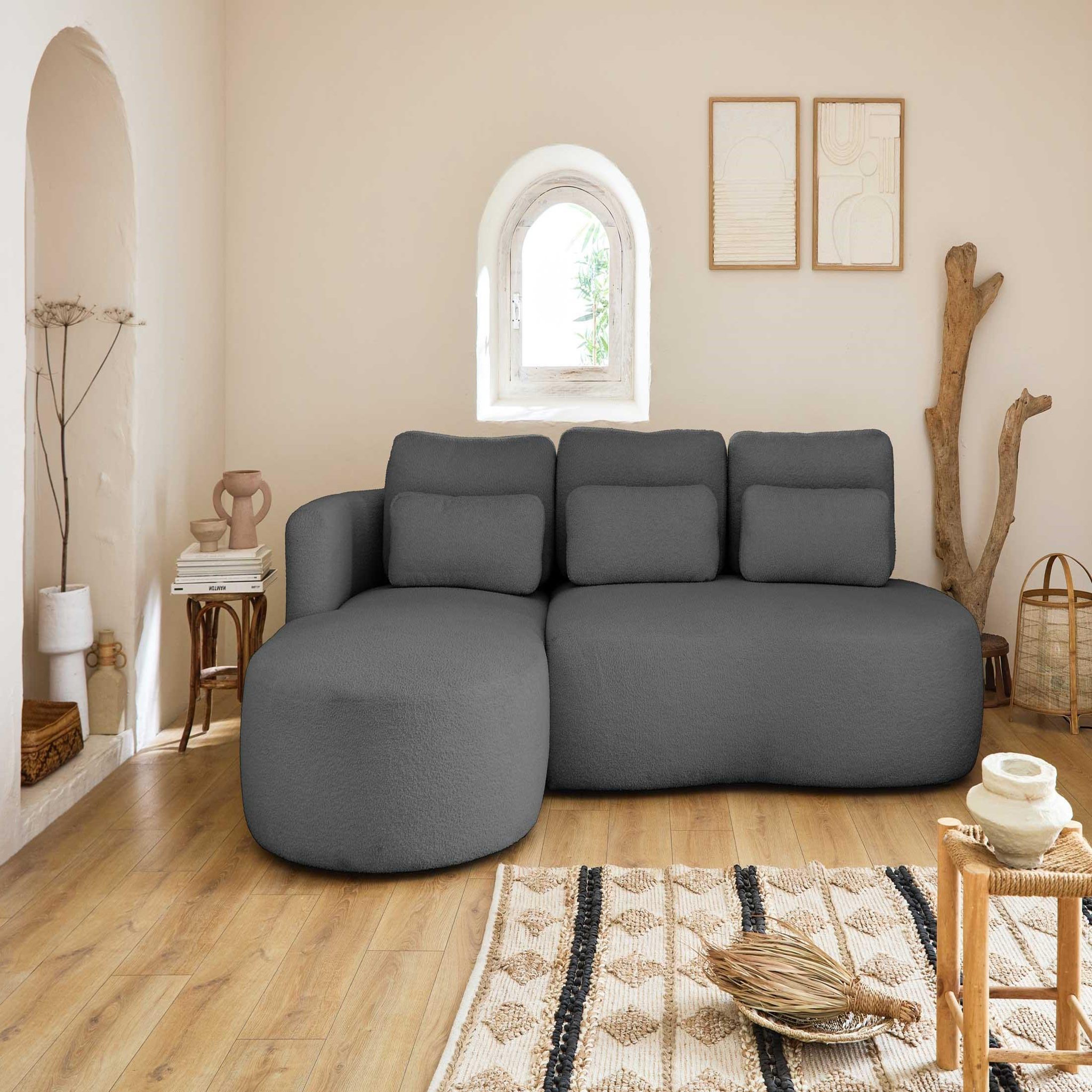 Voir la diapositive 6 : BEST MOBILIER Mahina - canapé d'angle gauche - 4 places - convertible avec coffre - en tissu bouclette