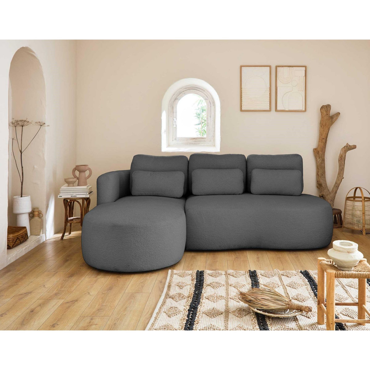 LISA DESIGN Mahina - canapé d'angle gauche - 4 places - convertible avec coffre - en tissu bouclette