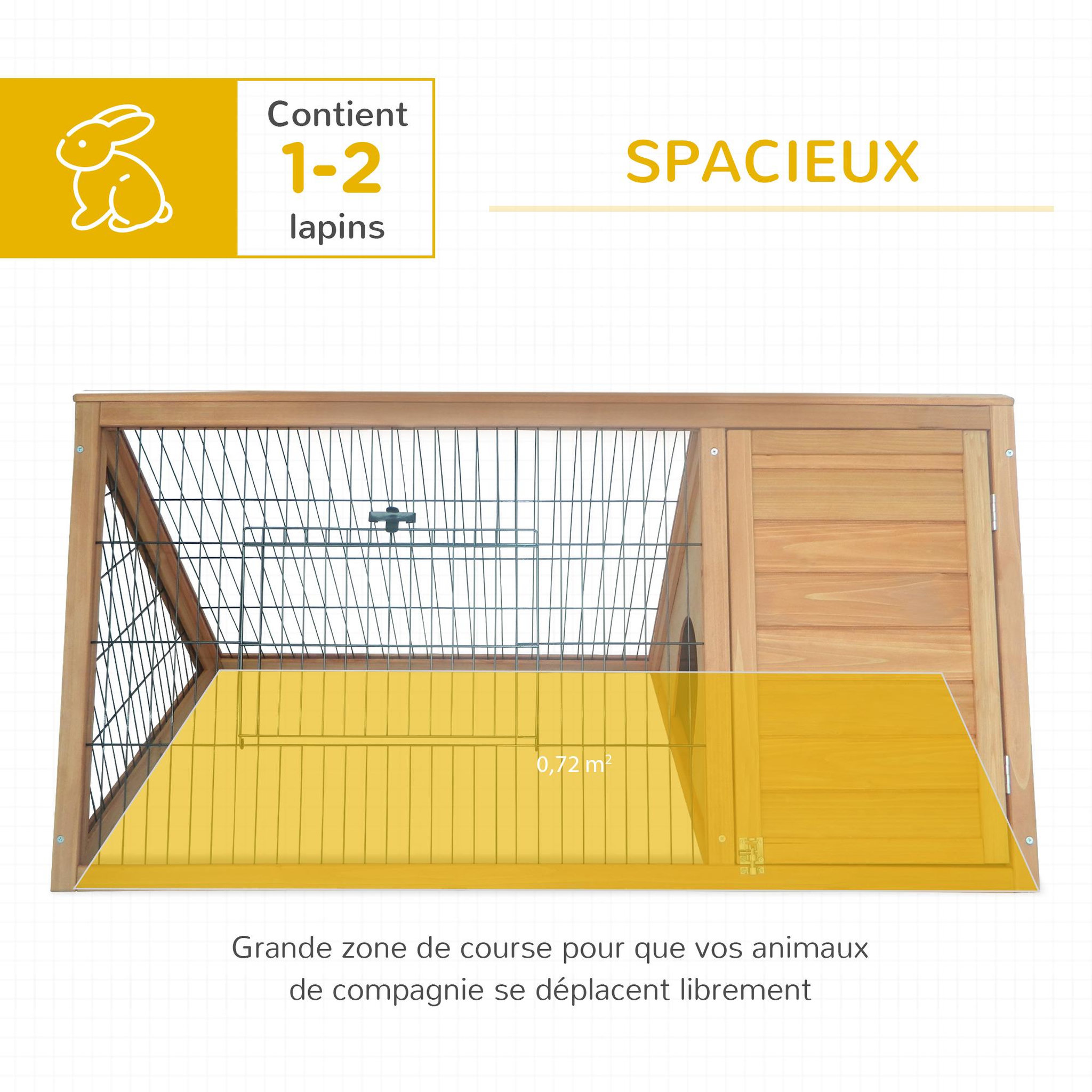 Voir la diapositive 4 : PAWHUT Clapier triangulaire de sol enclos extérieur niche double porte dim. 116L x 62l x 53H cm bois massif pin