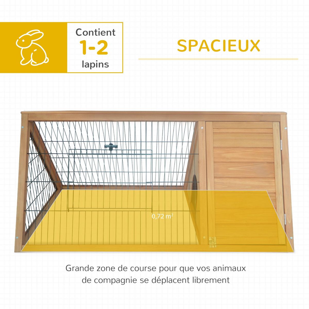 PAWHUT Clapier triangulaire de sol enclos extérieur niche double porte dim. 116L x 62l x 53H cm bois massif pin