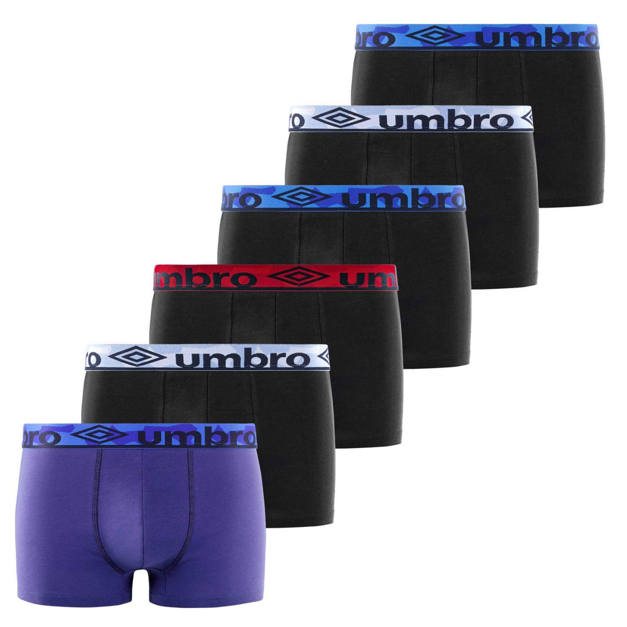 UMBRO Lot de 6 boxers homme en coton Force. Coloris disponibles : Noir