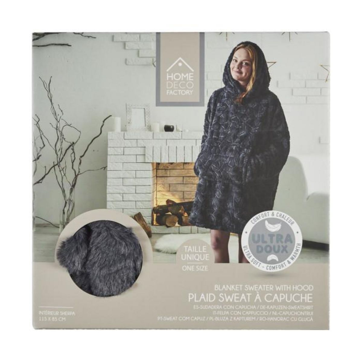 Paris Prix Plaid Sweat à Capuche  Fausse Fourrure  85x115cm Gris Foncé