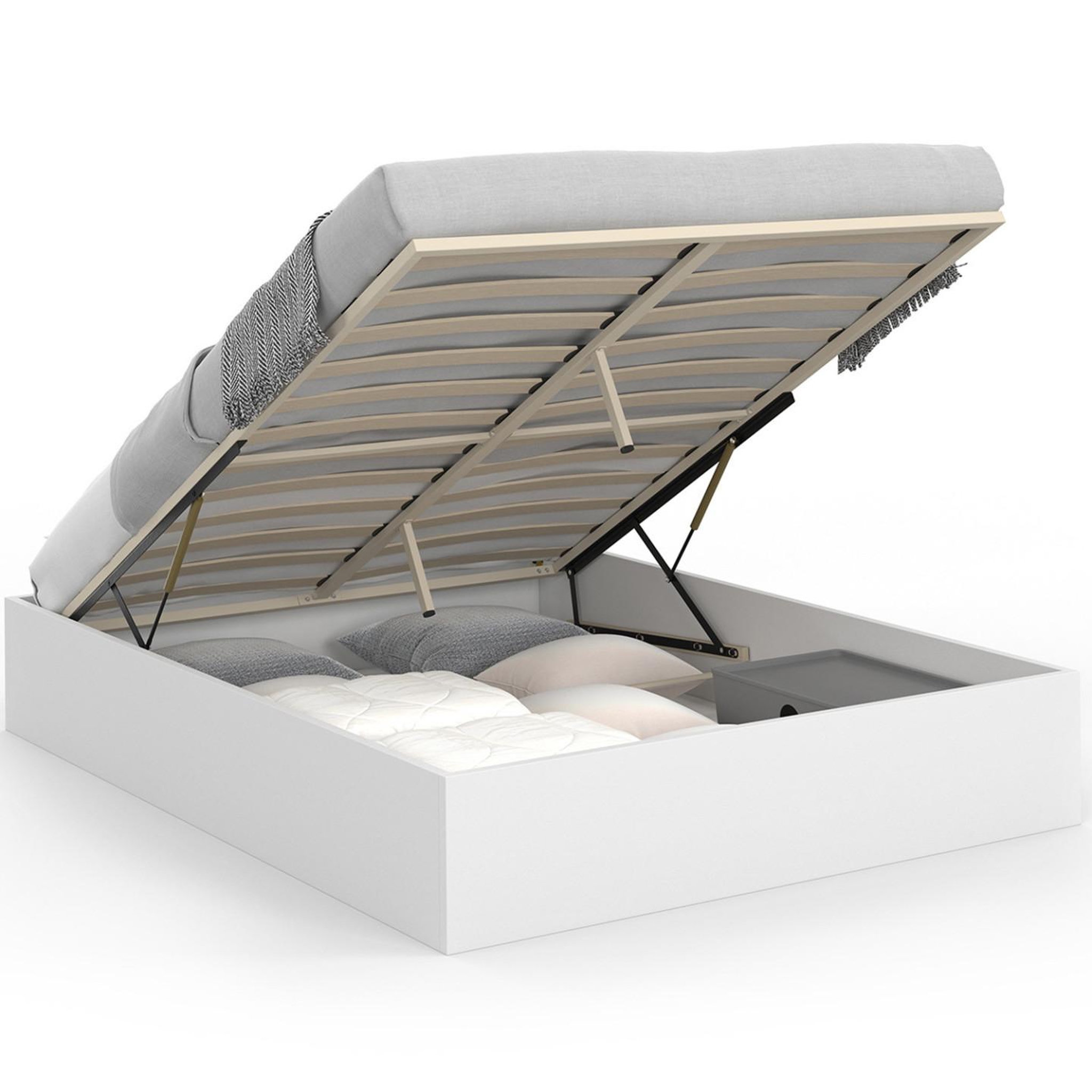 ID MARKET Lit coffre double sandside avec sommier 160 x 200 cm blanc