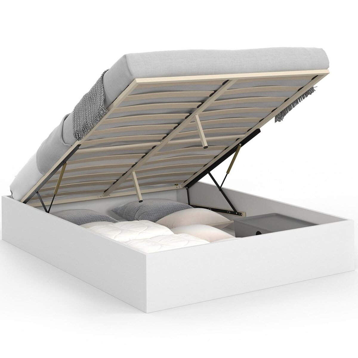 ID MARKET Lit coffre double SANDSIDE avec sommier 160 x 200 cm blanc