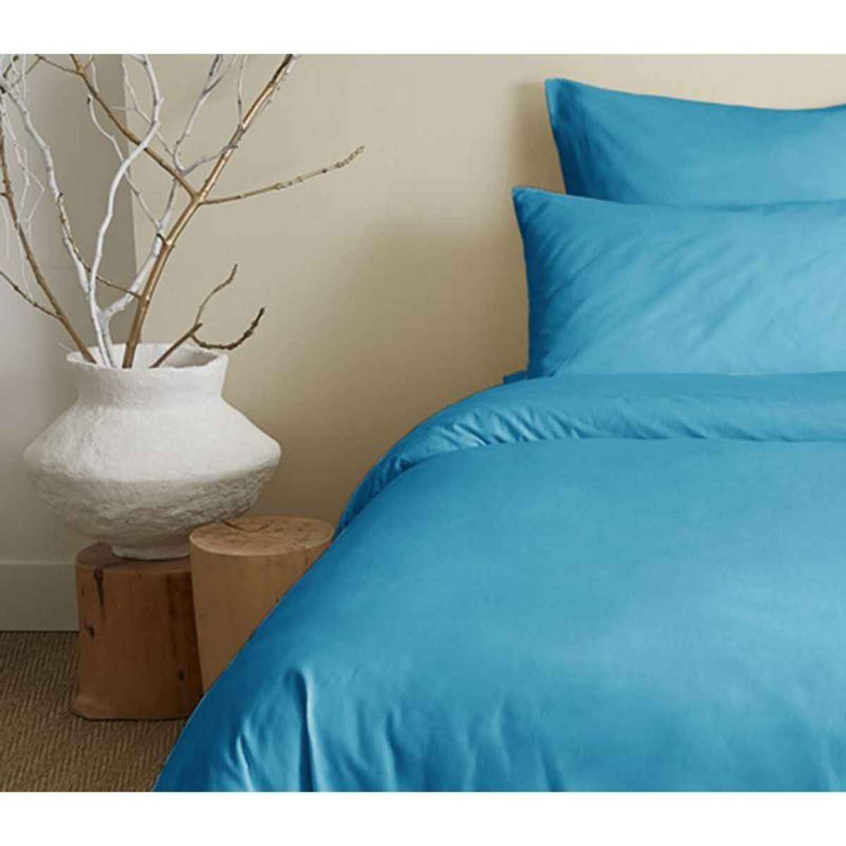 COTON PUR Pack complet 6 pièces unicolore Turquoise housse de couette pour lit 180 x 200 cm  King size