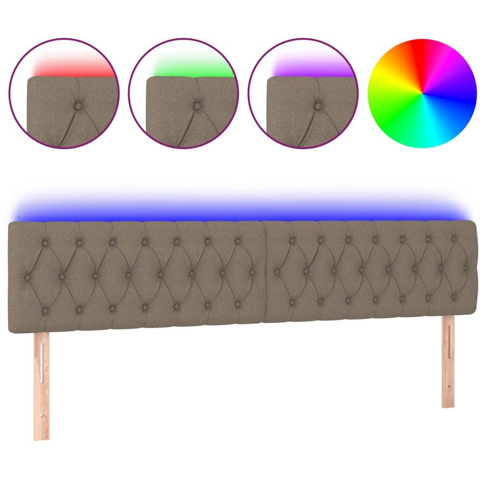 Voir la diapositive 2 : VIDAXL Tete de lit a LED Taupe 200x7x78/88 cm Tissu