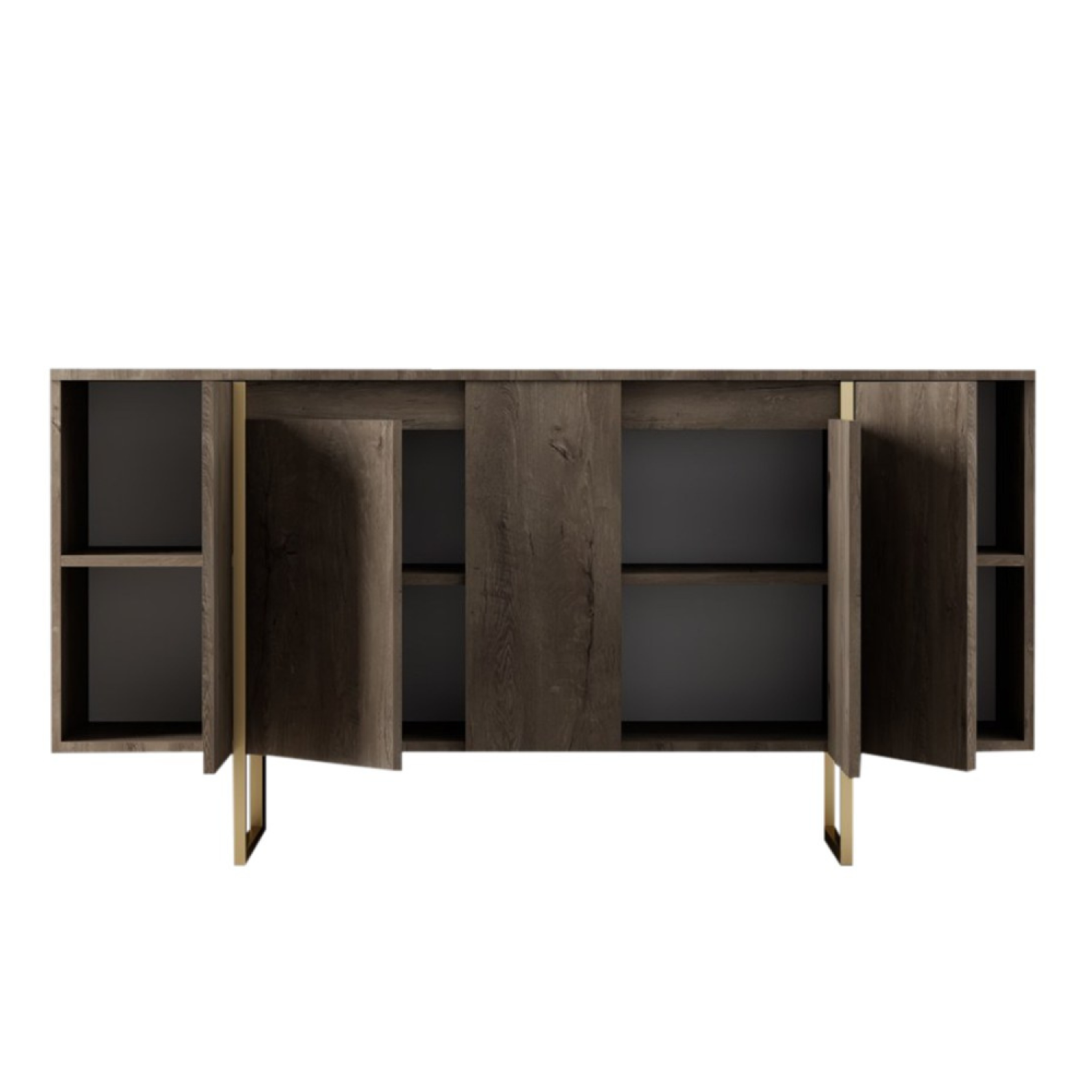 Voir la diapositive 5 : CONCEPT USINE Buffet design bois et or 160 cm - 4 portes luxor