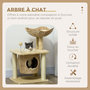 Voir la diapositive 4 : PAWHUT Arbre à chat style cosy chic griffoirs boule ressort niche panier 2 coussins inclus quenouille sisal naturel peluche beige