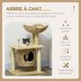 Voir la diapositive 4 : PAWHUT Arbre à chat style cosy chic griffoirs boule ressort niche panier 2 coussins inclus quenouille sisal naturel peluche beige