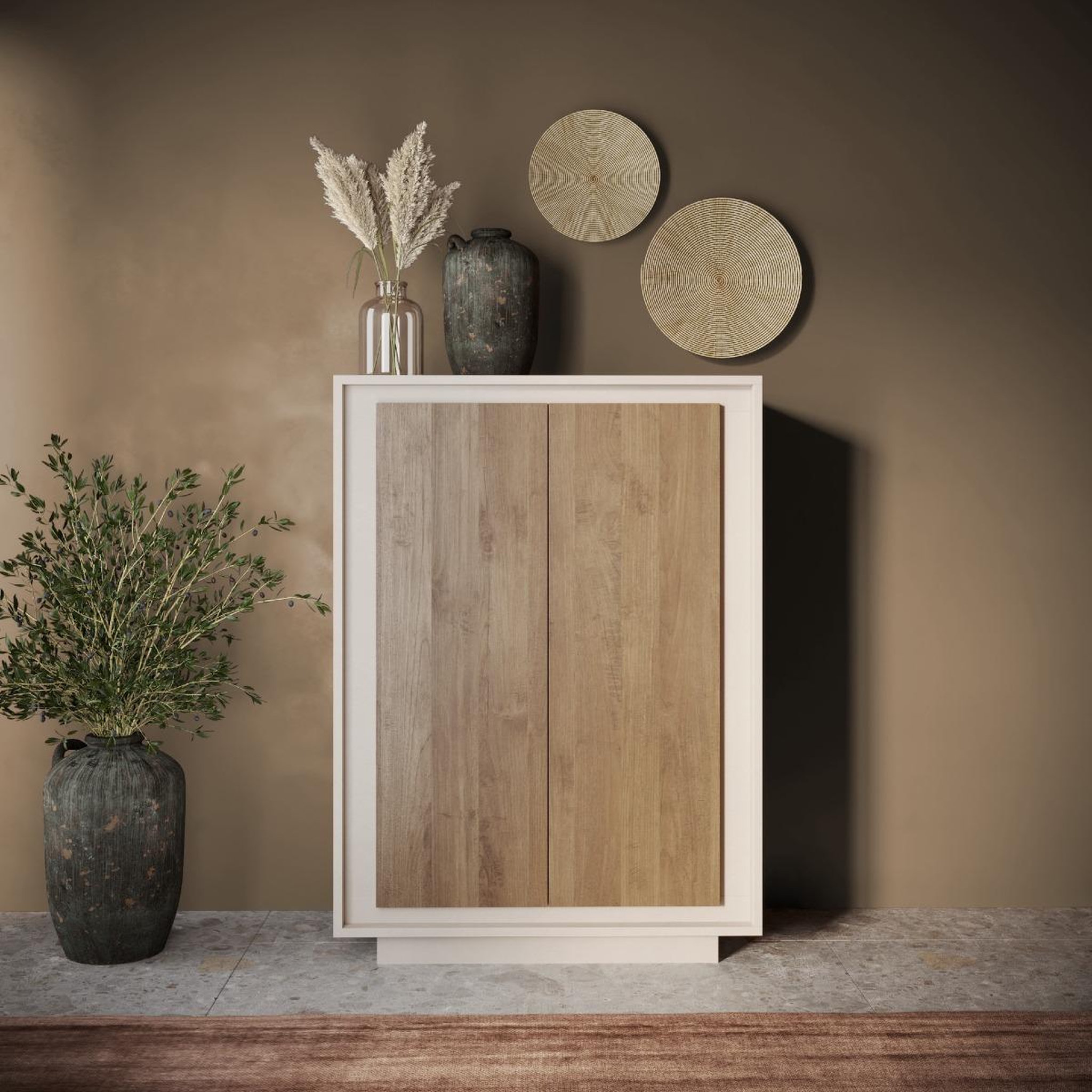 Voir la diapositive 2 : JLC KREATION Argentier-bar contemporain 2 portes beige et noyer yori