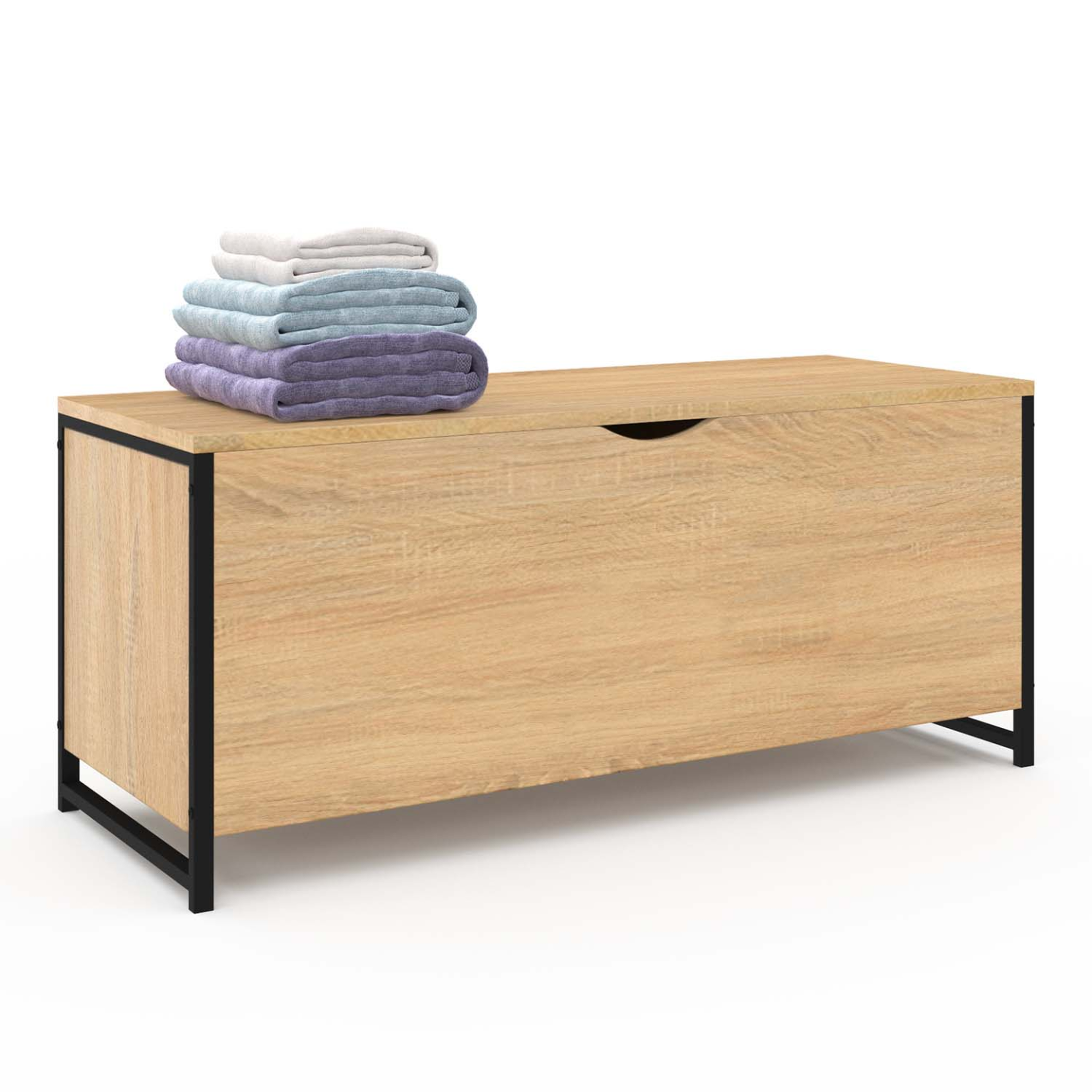 ID MARKET Banc coffre rangement sur pied 100 cm detroit design industriel