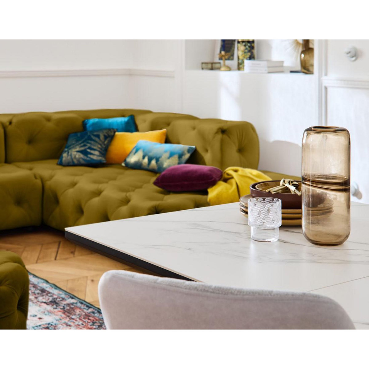 LISA DESIGN Gallata - canapé chesterfield d'angle droit - 5 places - en velours