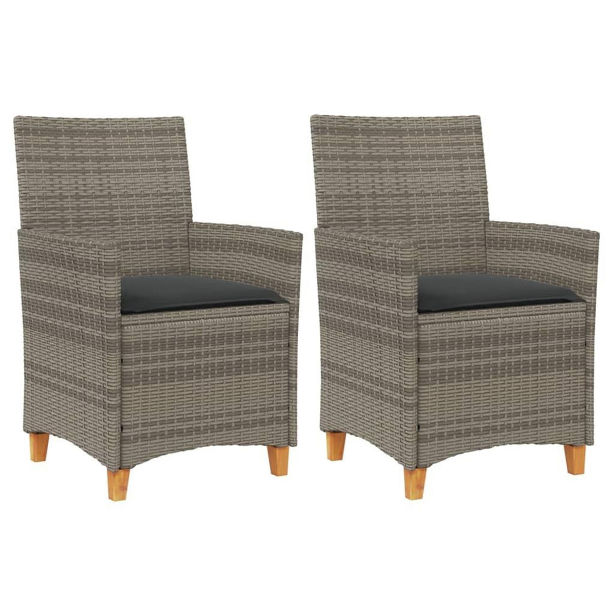 VIDAXL Chaises de jardin coussins lot de 2 gris resine tressee et bois