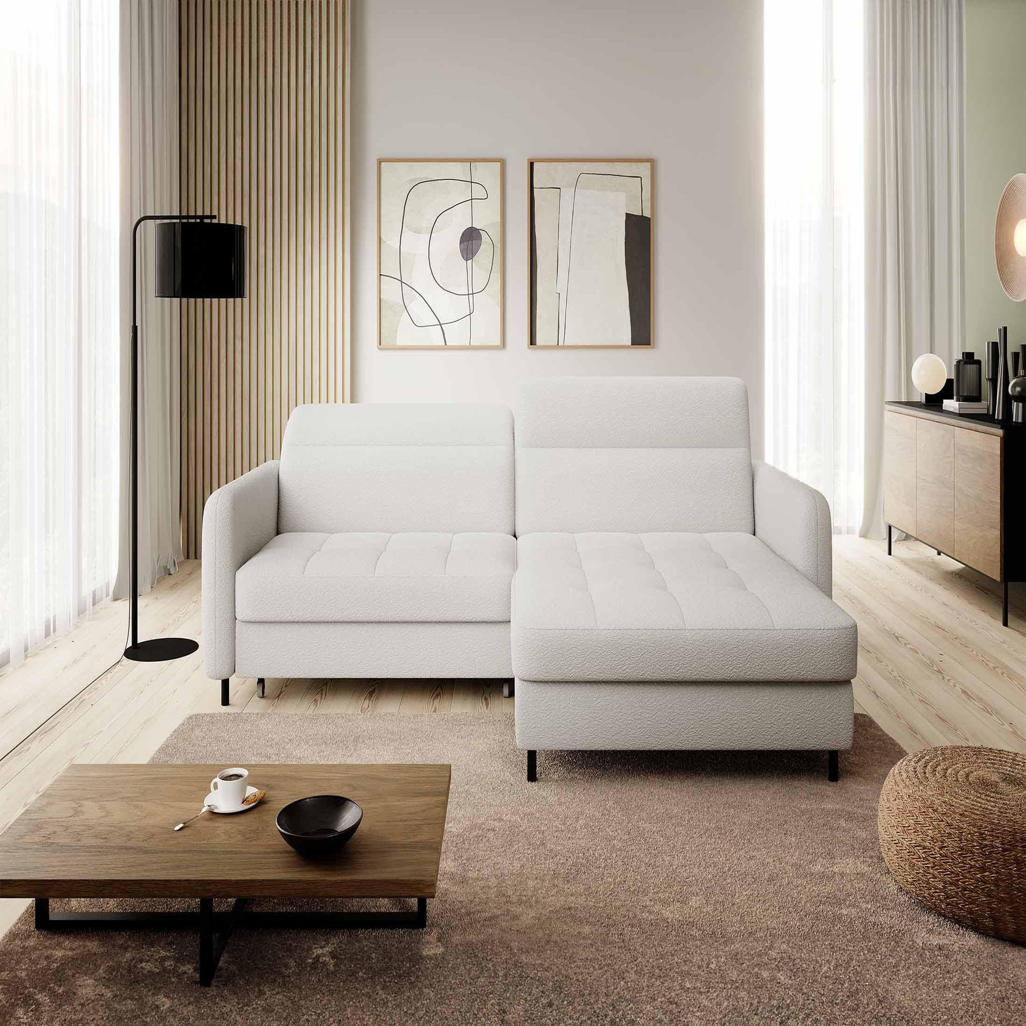 Voir la diapositive 5 : BEST MOBILIER Sagada - canapé d'angle droit 4 places - convertible avec coffre et têtières - en tissu bouclette