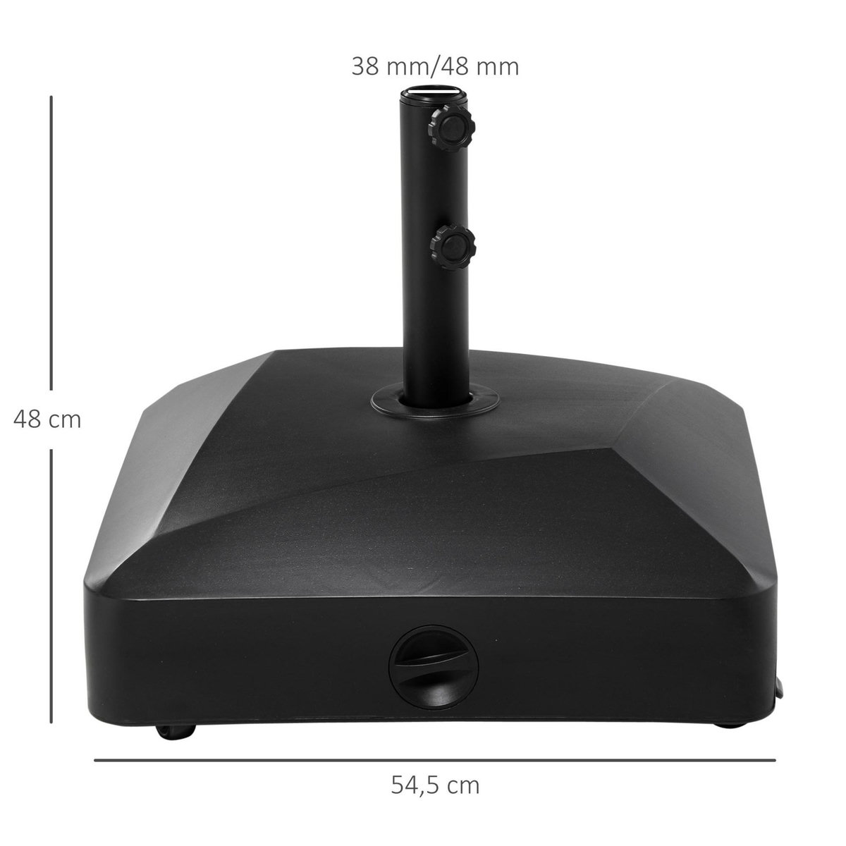 OUTSUNNY Pied de parasol carré à lester - dim. 54,5 x 54,5 x 48 cm - roulettes PE noir