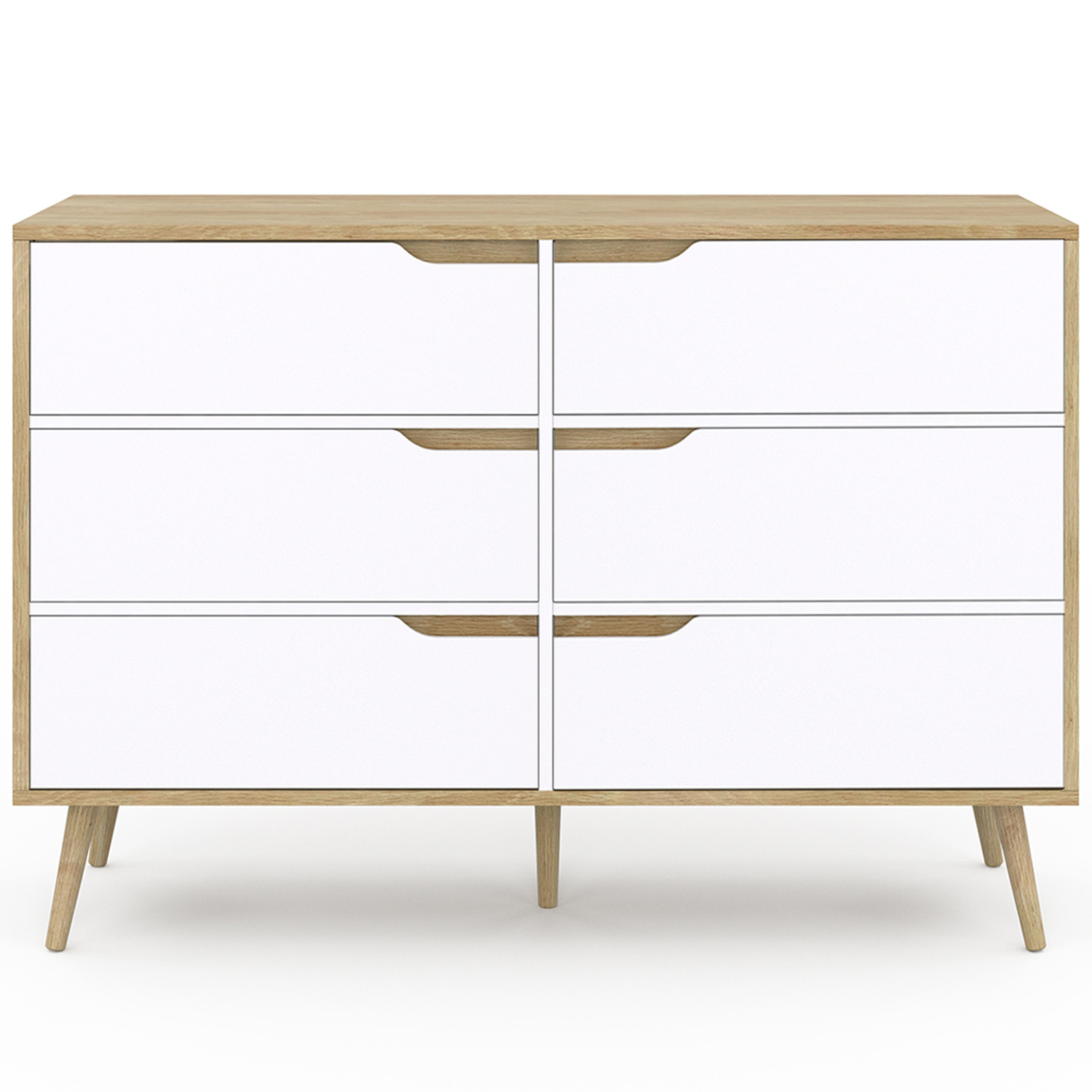 Voir la diapositive 3 : ID MARKET Commode 6 tiroirs helsinki 115 cm scandinave bois et blanc