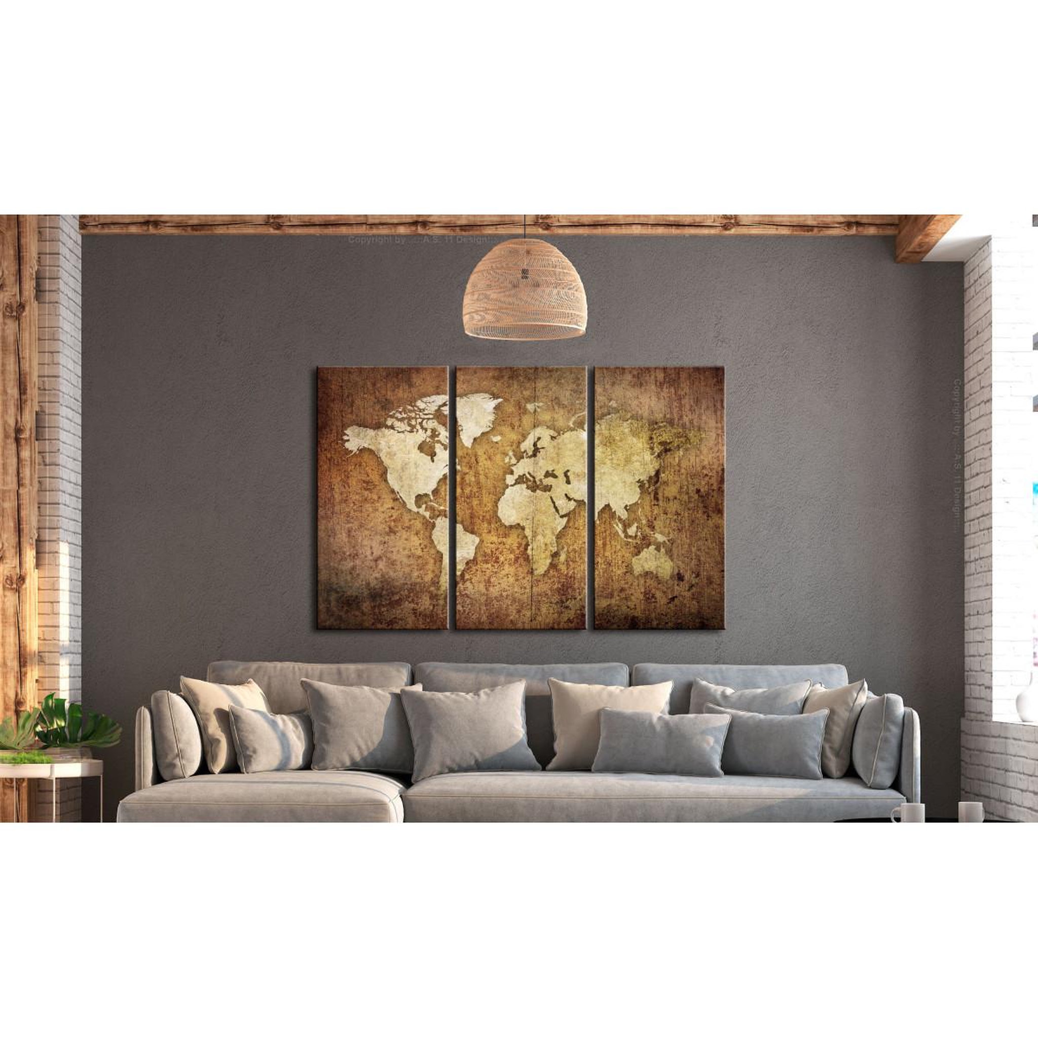Voir la diapositive 2 : Paris Prix Tableau imprimé  world map : brown texture