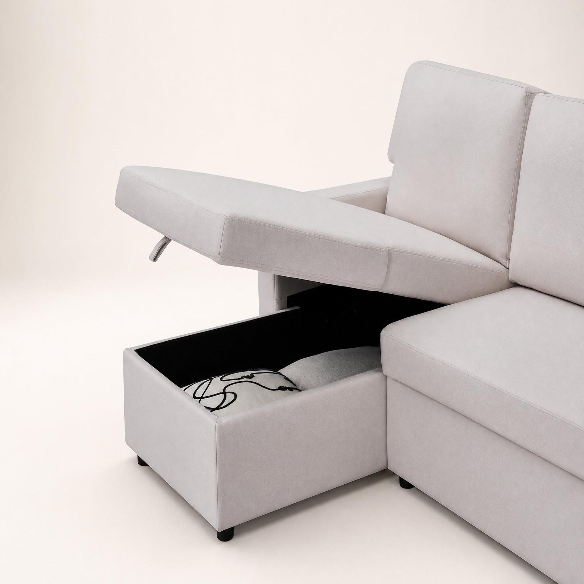 Voir la diapositive 5 : BEST MOBILIER Meiya - canapé d'angle réversible 4 places convertible avec coffre en tissu