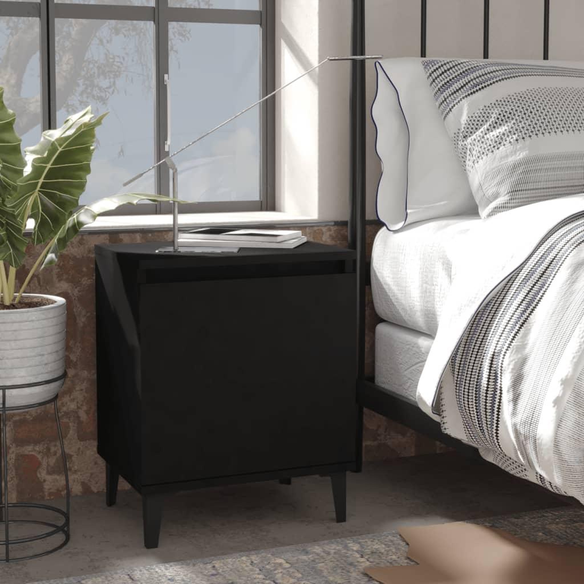 Voir la diapositive 1 : VIDAXL Table de chevet avec pieds en metal noir 40x30x50 cm