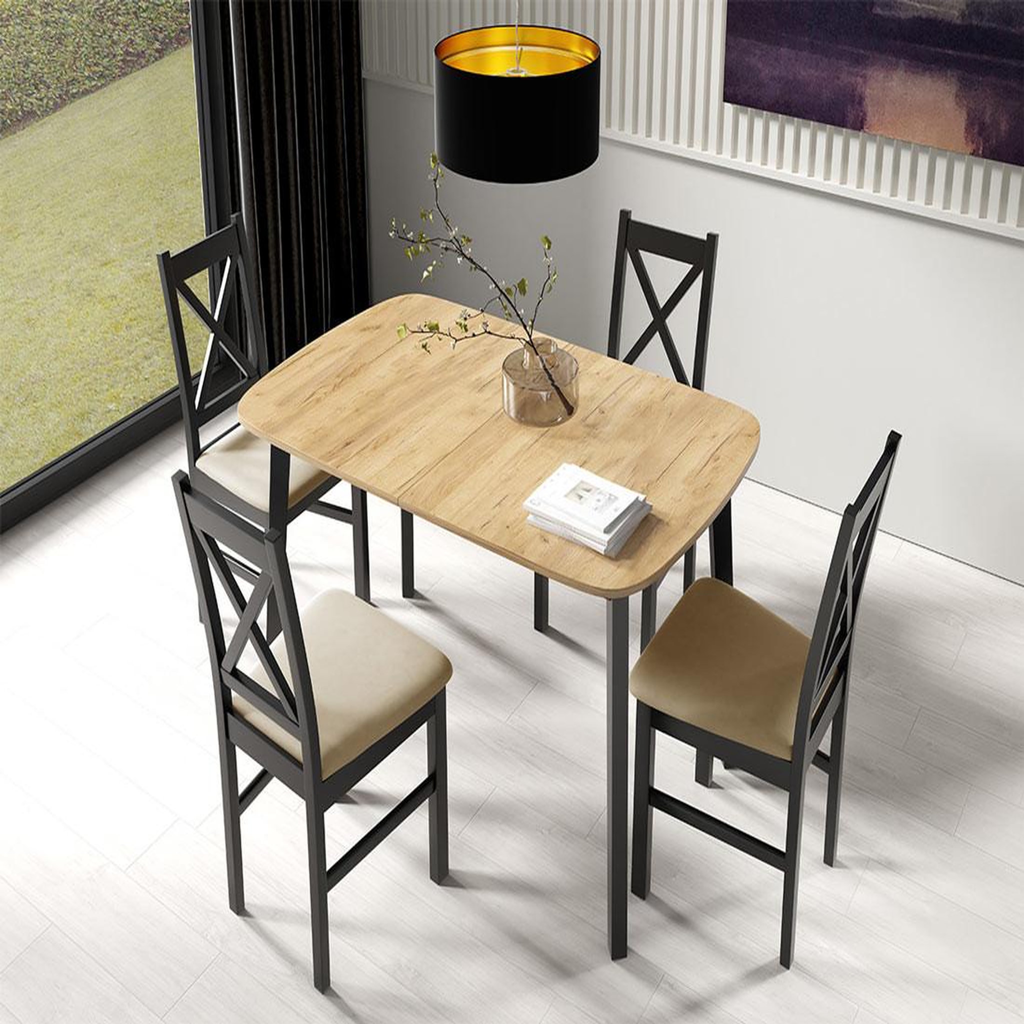BEST MOBILIER Magov - table à manger extensible - effet bois et noir - 4 personnes. Coloris disponibles : Marron